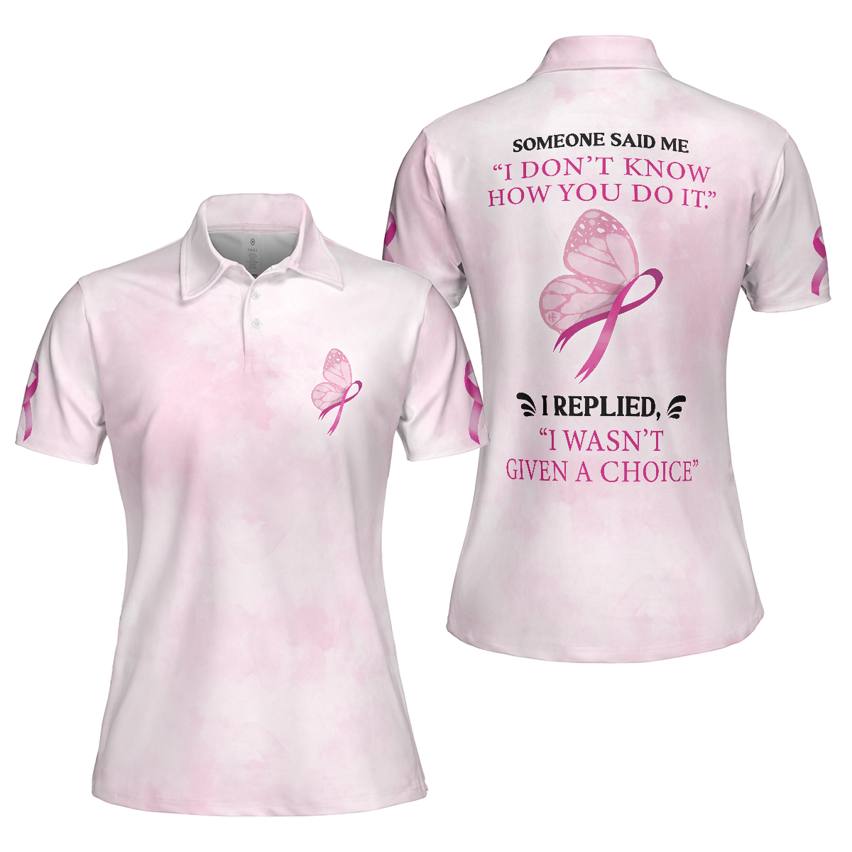 Butterfly Breast Cancer Awareness Short Sleeve Women Polo Shirt, Pink Awareness Ribbon Polo Shirt For Ladies, Best Gift Ideas For Women