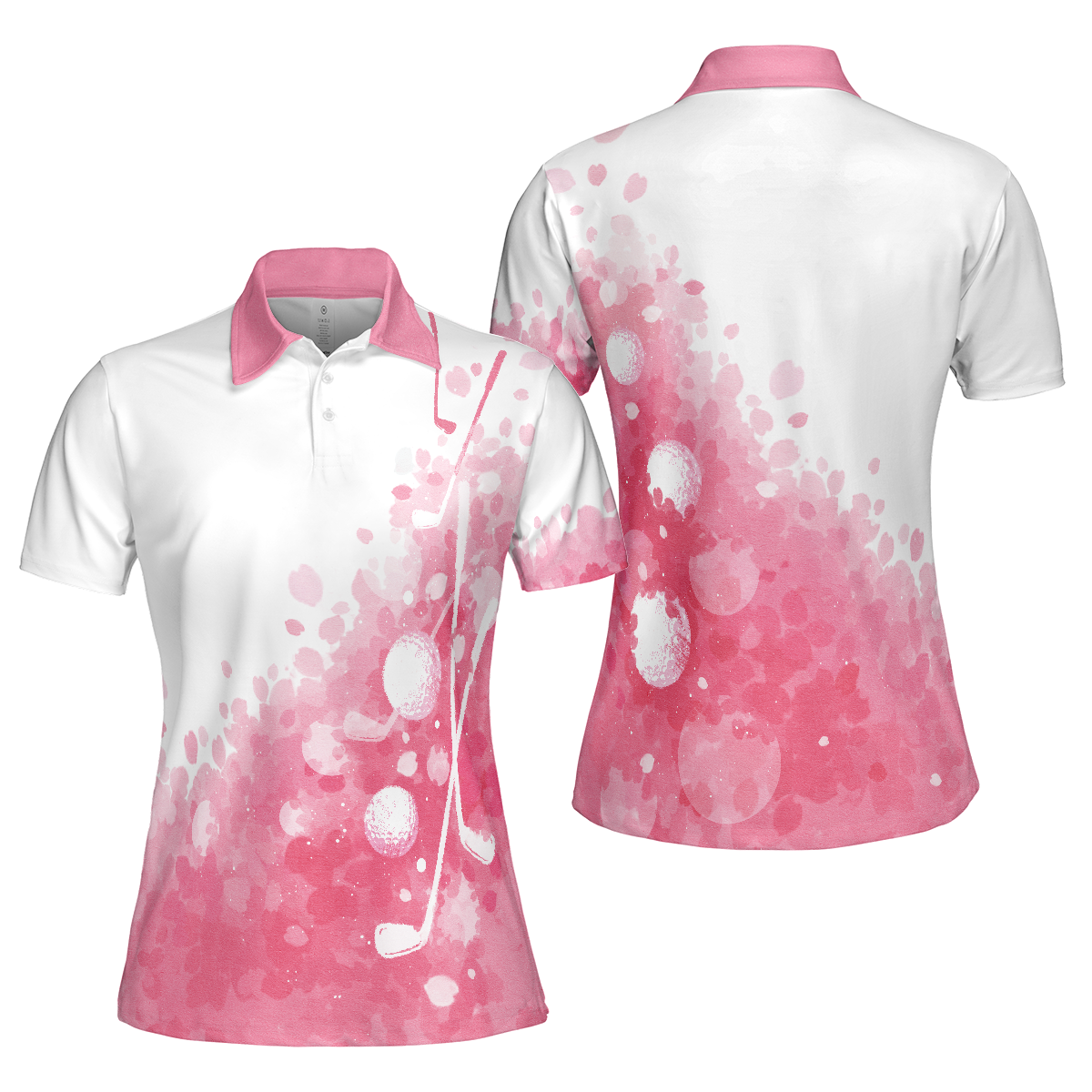 Artistic Pink and White Golf Short Sleeve Women Polo Shirt, Golf Shirt For Women, Gift For Golfers