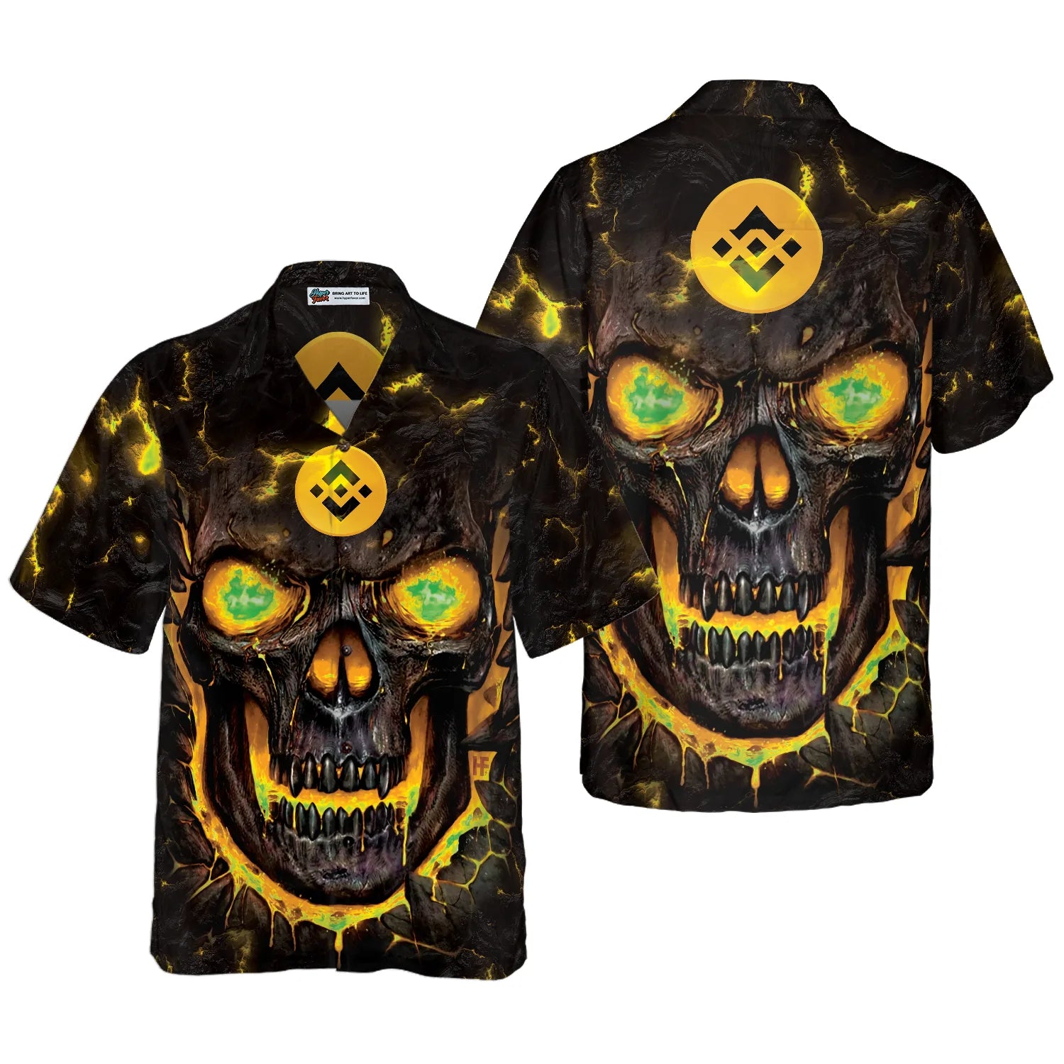 Binance Coin Skull Fire Hawaiian Shirt, Binance Coin Skull Aloha Shirt For Men - Perfect Gift For Bitcoin Lovers, Family, Friends, Husband, Boyfriend