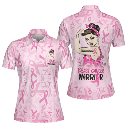 Unbreakable Breast Cancer Warrior Pink Breast Cancer Awareness Short Sleeve Women Polo Shirt - Perfect Gift For Women
