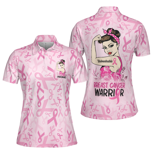 Unbreakable Breast Cancer Warrior Pink Breast Cancer Awareness Short Sleeve Women Polo Shirt - Perfect Gift For Women