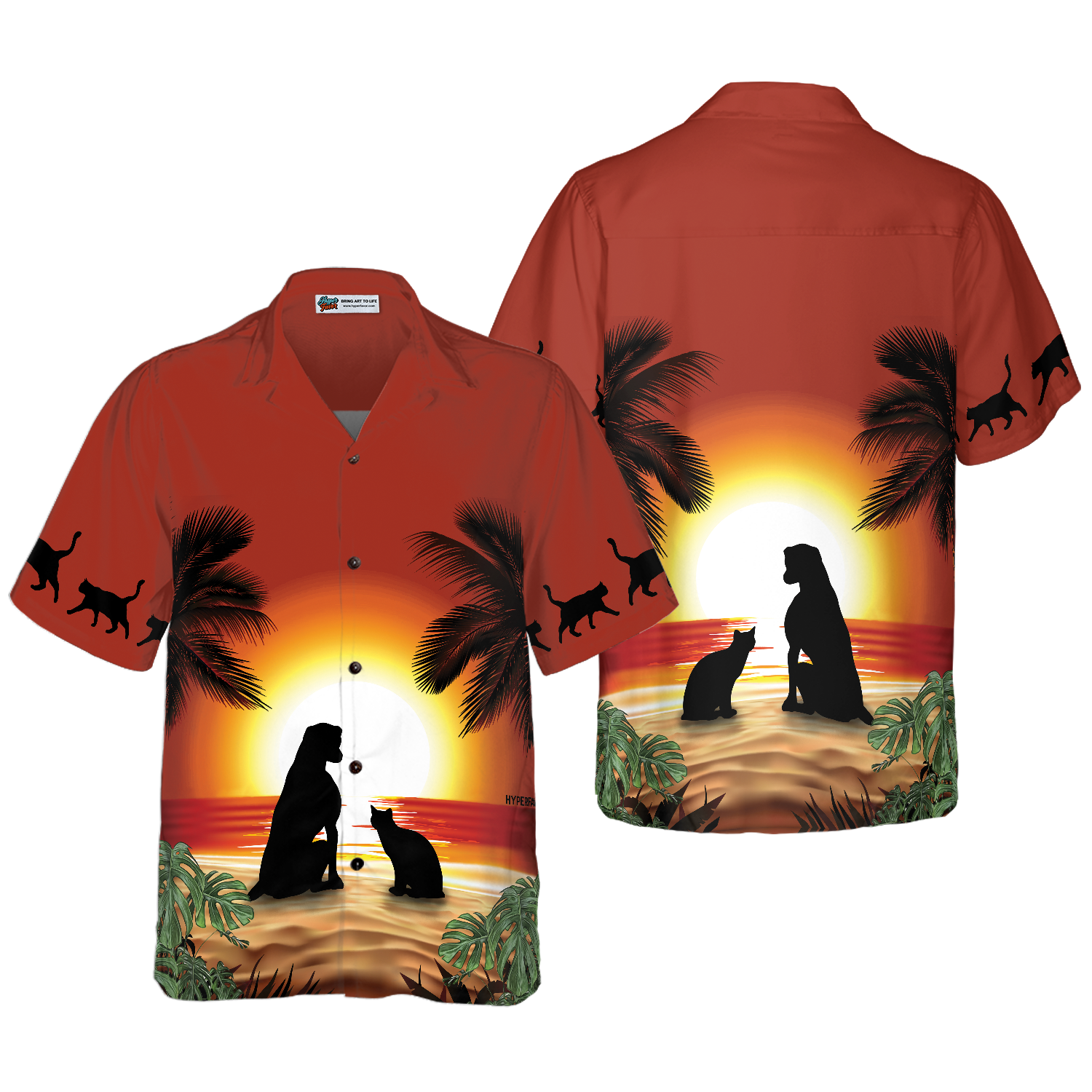 Cat And Dog Sunset Hawaiian Shirt, Best Gift For Cat Lover, Husband, Wife, Boyfriend, Girlfriend, Friend, Family
