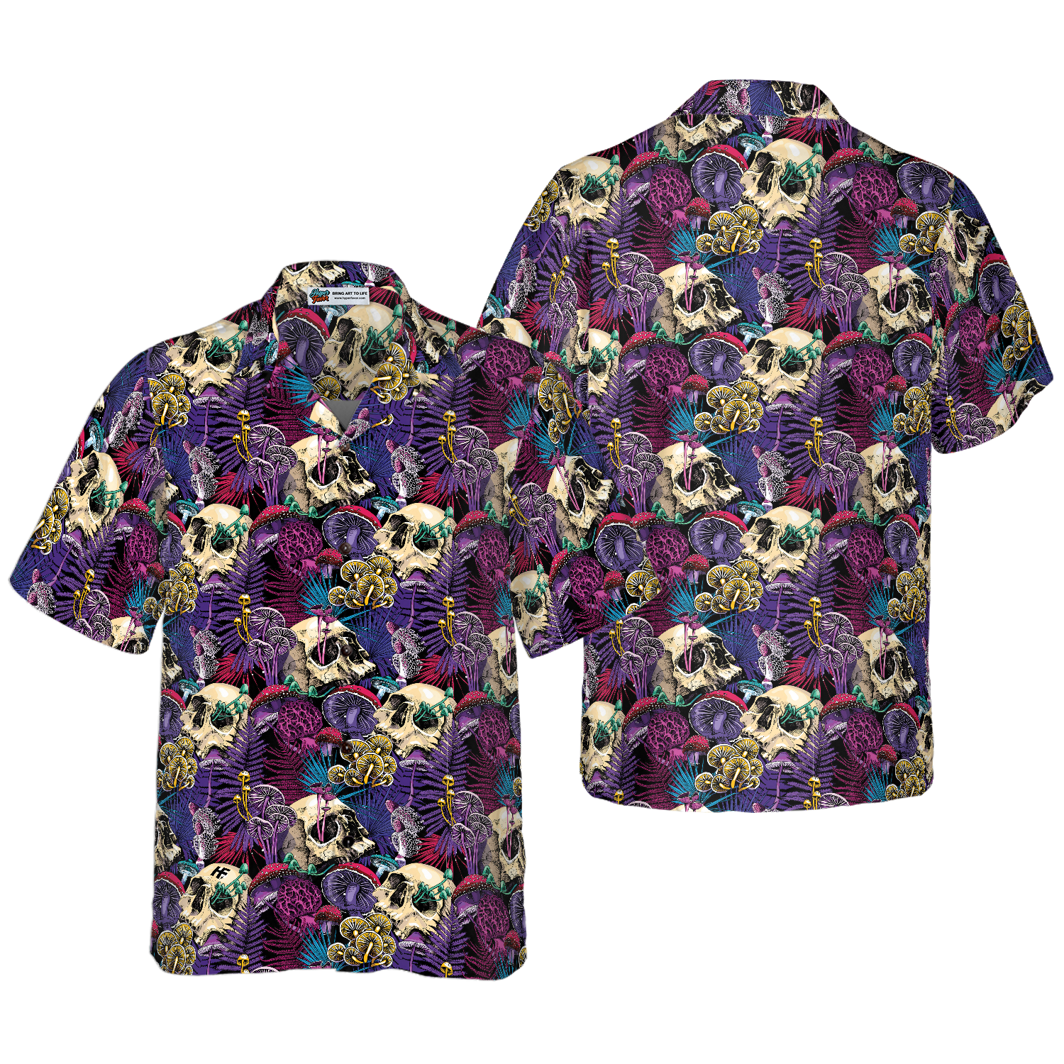 Bright Magic Psychedelic Mushrooms And Skulls Hawaiian Shirt, Gift For Friend, Family