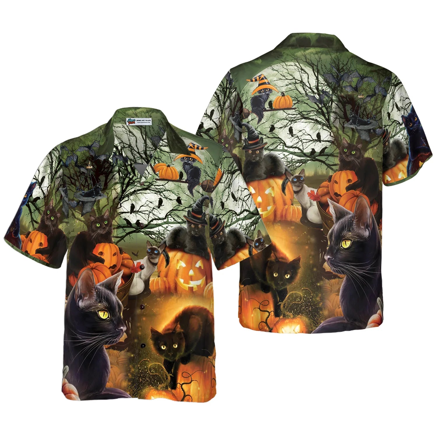 Black Cat And The Pumpkin Hawaiian Shirt, Halloween Hawaiian Shirt For Men And Women, Best Gift For Husband, Boyfriend, Friends, Family