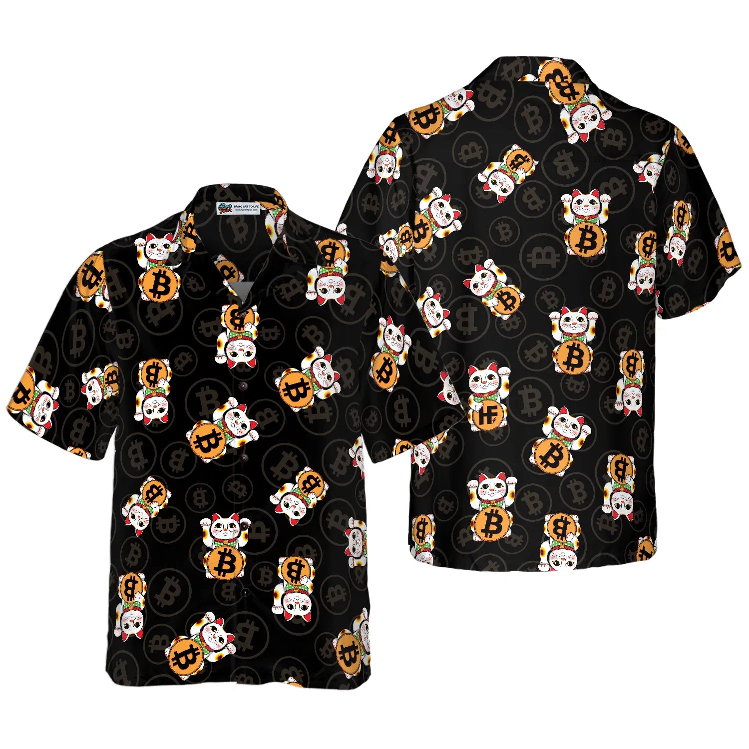 Bitcoin Lucky Cat Hawaiian Shirt, Bitcoin And Cat Aloha Shirt - Perfect Gift For Bitcoin Lovers, Family, Friends