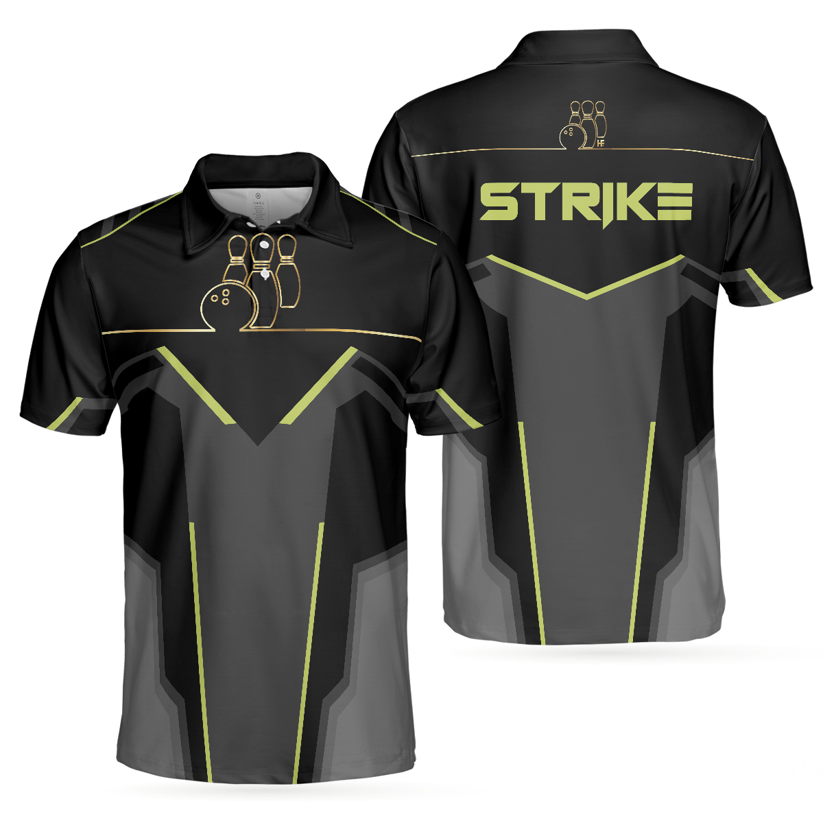 Bowling Men Polo Shirt - Strike Black And Golden Pattern Best Bowling Polo Shirt For Men - Perfect Gift For Friend, Family, Bowling Lover