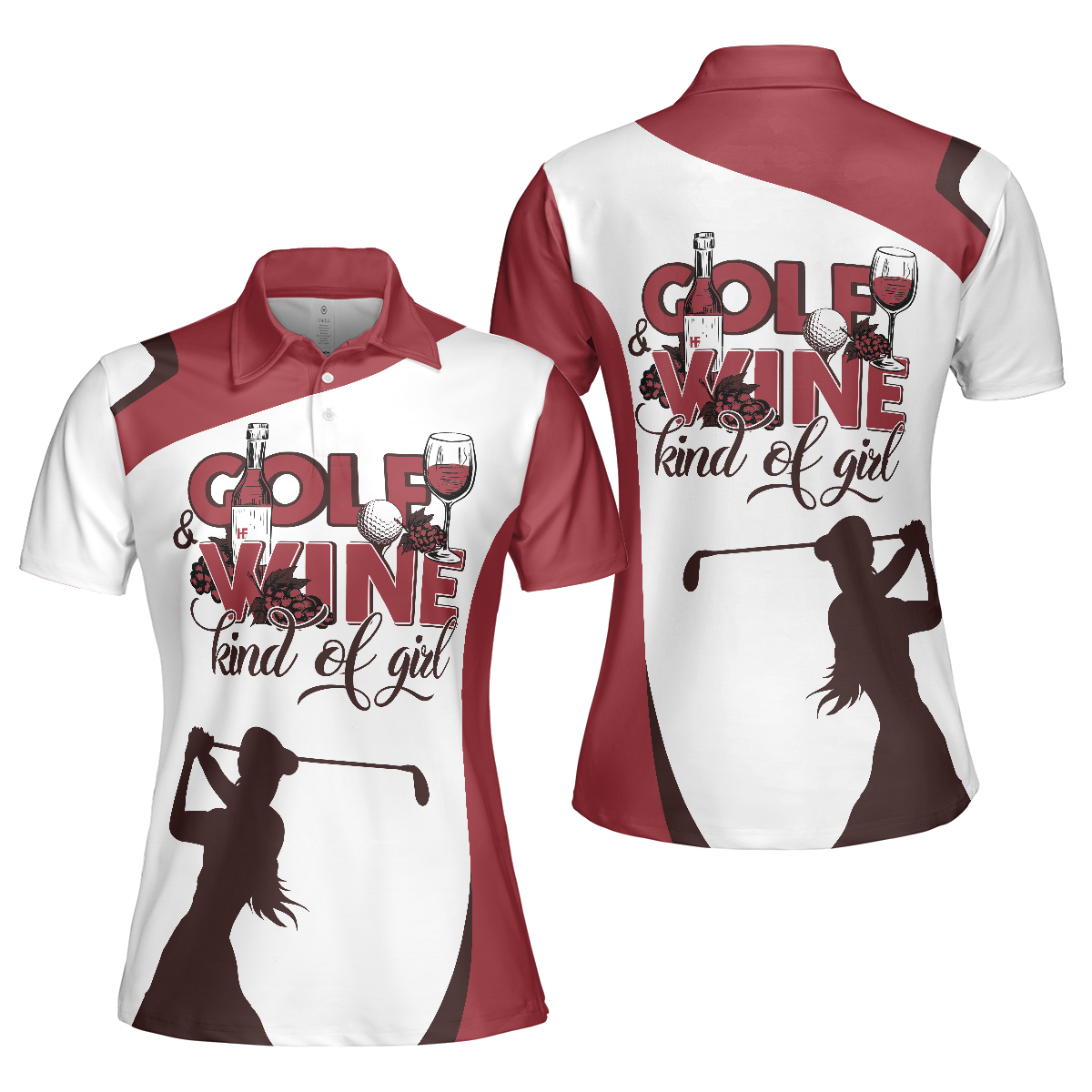 Golf And Wine Kind Of Girl Golf Short Sleeve Women Polo Shirt, White And Red Golf Women Polo Shirt, Golf Shirt For Wine Lovers