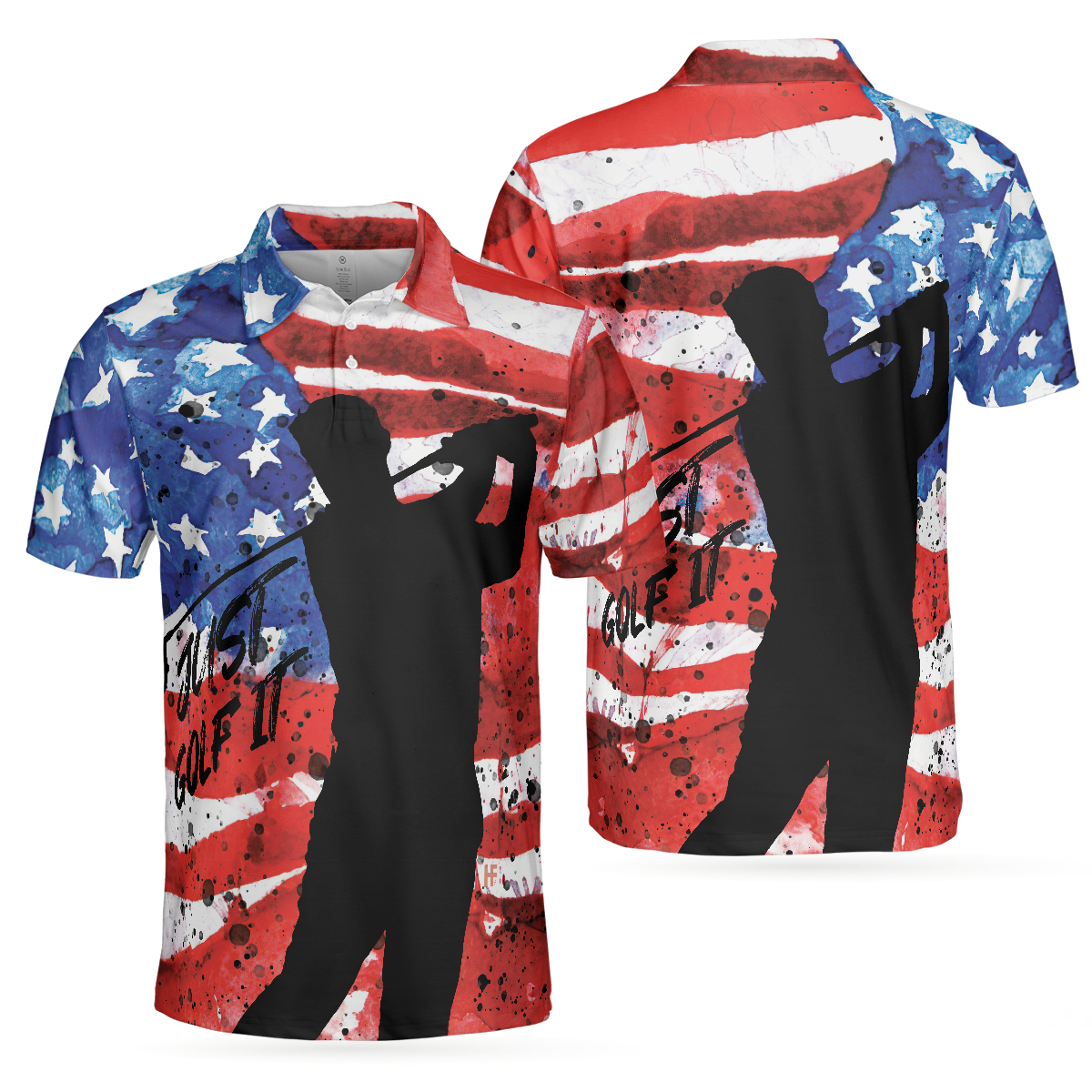 American Golfer Just Golf It Short Sleeve Golf Men Polo Shirt, Wet Paint American Flag Polo Shirt, Patriotic Golf Shirt For Men, Gift For Golfers