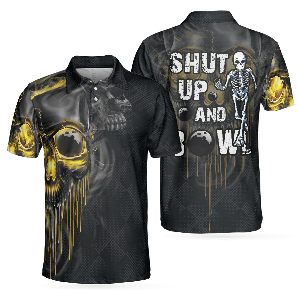 Bowling Men Polo Shirt - Scary Halloween Gift Idea For Male Bowlers, Skull Bowling Polo Shirt - Perfect Gift For Friend, Family, Bowling Lovers