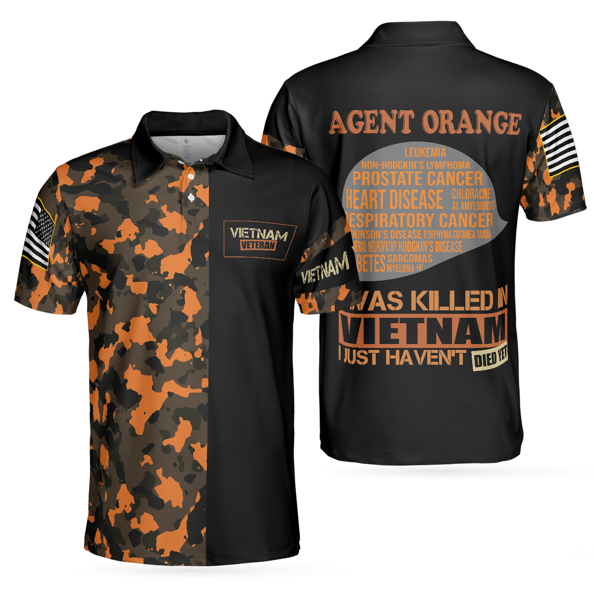 The War Is Over But The Battle Continues Agent Orange Dioxin Polo Shirt, American Flag Golf Shirt - Perfect Gift For Men