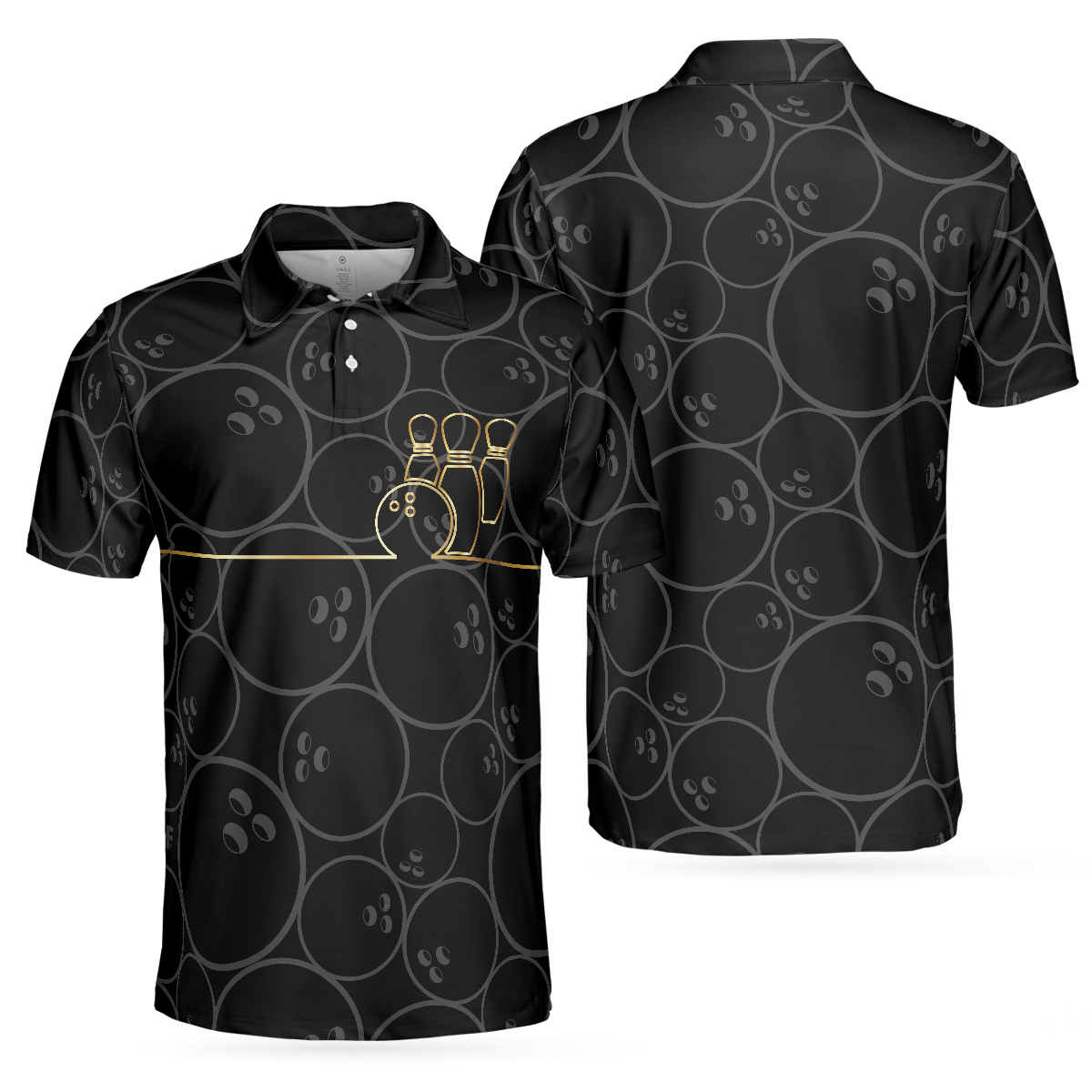 Bowling Men Polo Shirt - Black And Golden Pattern Polo Shirt, Bowling Polo Shirt - Perfect Gift For Friend, Family, Bowling Lovers