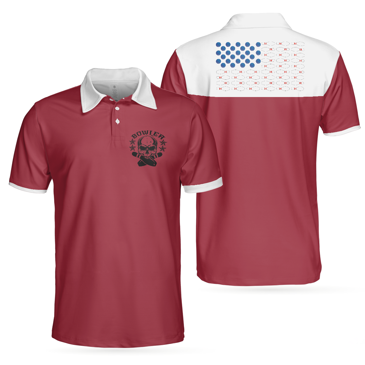 Bowling Men Polo Shirt - Bowling Skull Polo Shirt, American Flag Bowling Polo Shirt For Men - Perfect Gift For Friend, Family, Bowling Lovers