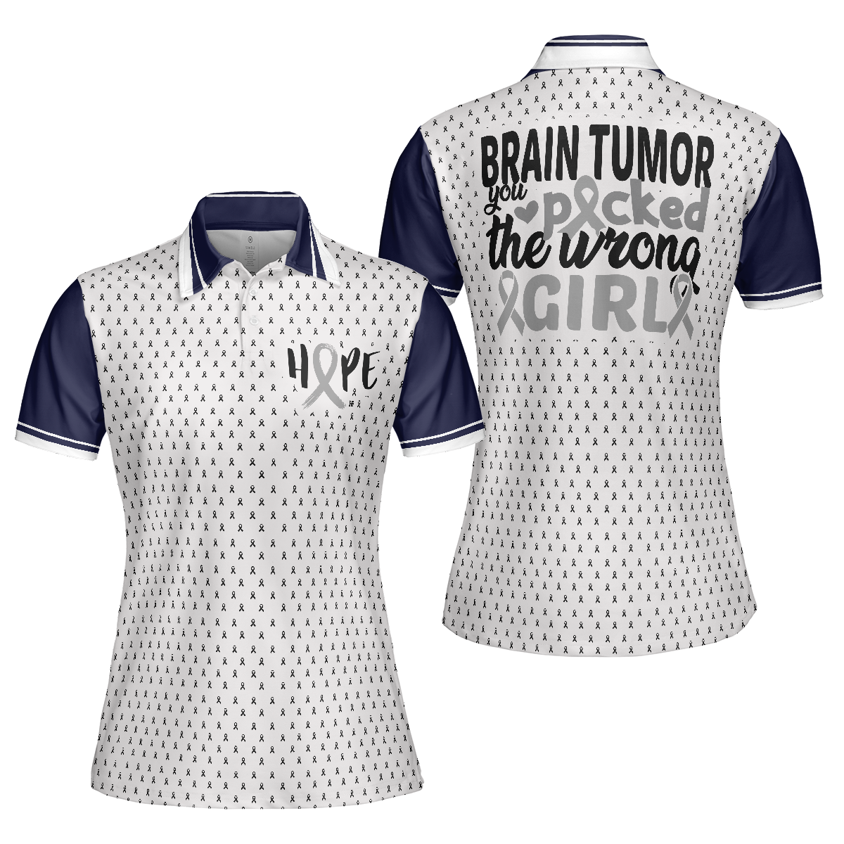 You Picked The Wrong Girl Brain Tumor Awareness Short Sleeve Women Polo Shirt, Brain Tumor Shirt For Women, Cool Brain Tumor Support Gift - Perfect Gift For Women