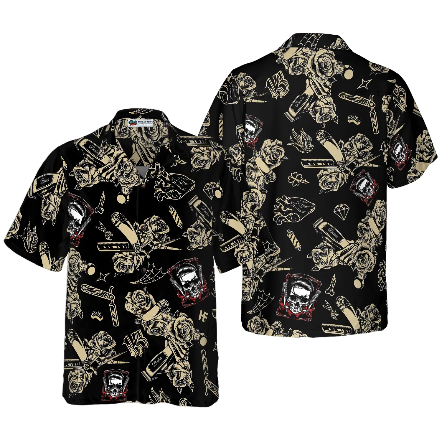 Barber Shop Skull Hawaiian Shirt, Rose Aloha Shirt Summer For Men, Best Gift For Barber, Summer, Husband, Boyfriend