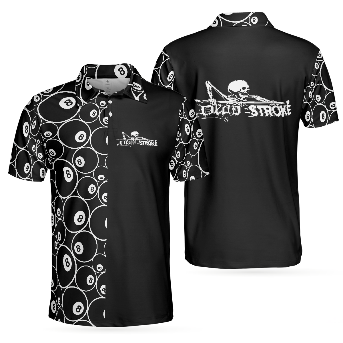 Men Polo Shirt - Billiards Skeleton Dead Stroke Short Sleeve Polo Shirt, 8-ball Polo Shirt, Best Billiards Shirt For Men