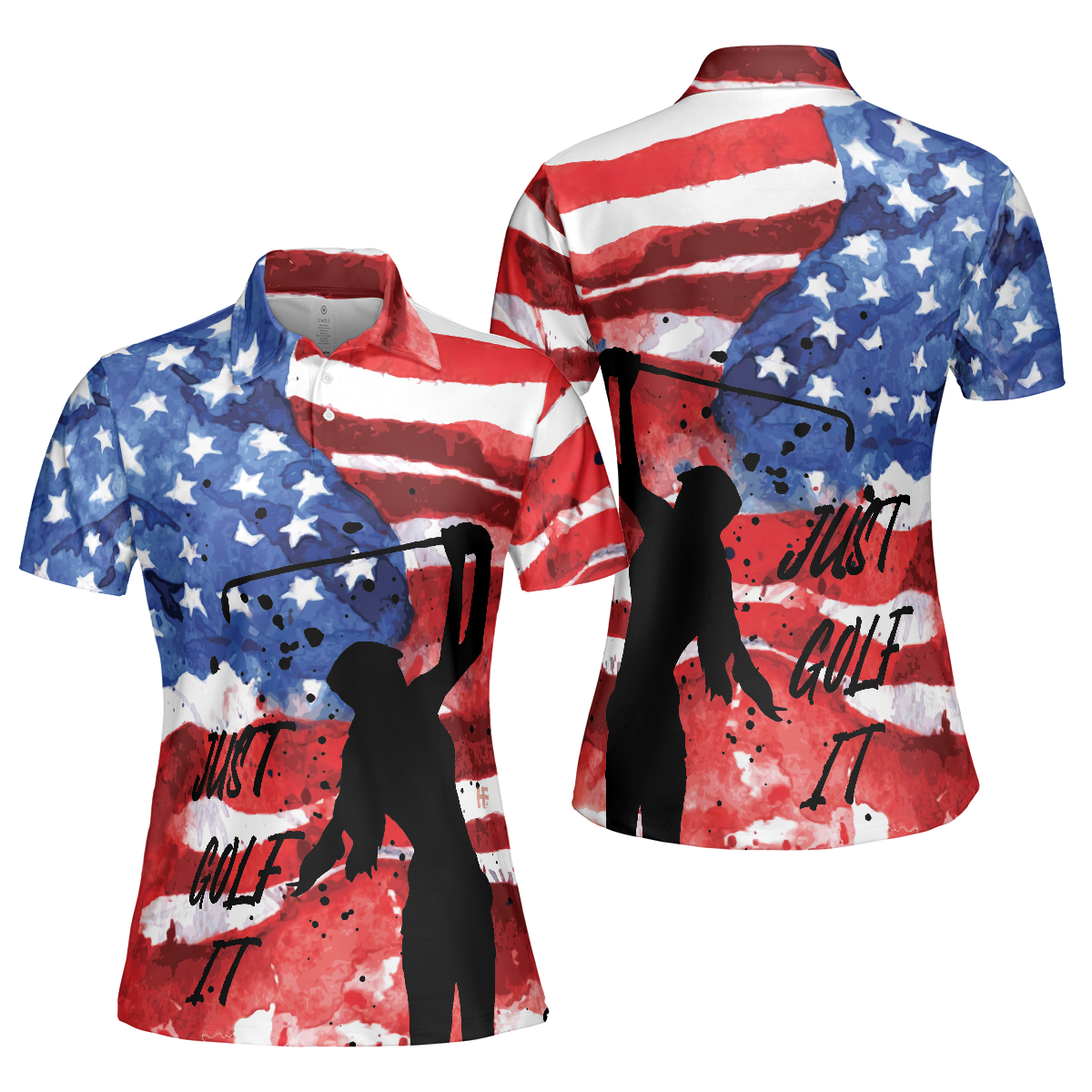 American Golfer Just Golf It Short Sleeve Women Polo Shirt, Wet Paint American Flag Polo Shirt, Patriotic Golf Polo Shirts For Ladies, Gift For Golfers