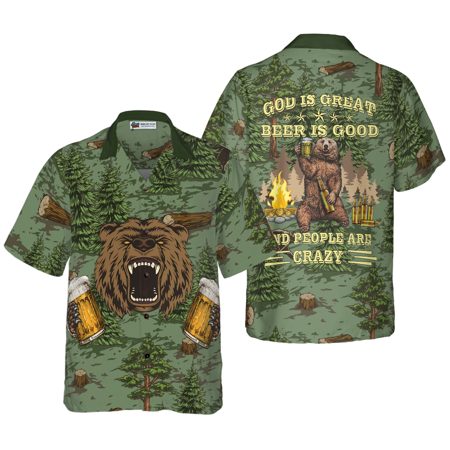 Camping Angry Bear Drink Beer Hawaiian Shirt,God Is Great Beer Is Good Hawaiian Shirt, Best Gift For Camping, Friend, Family