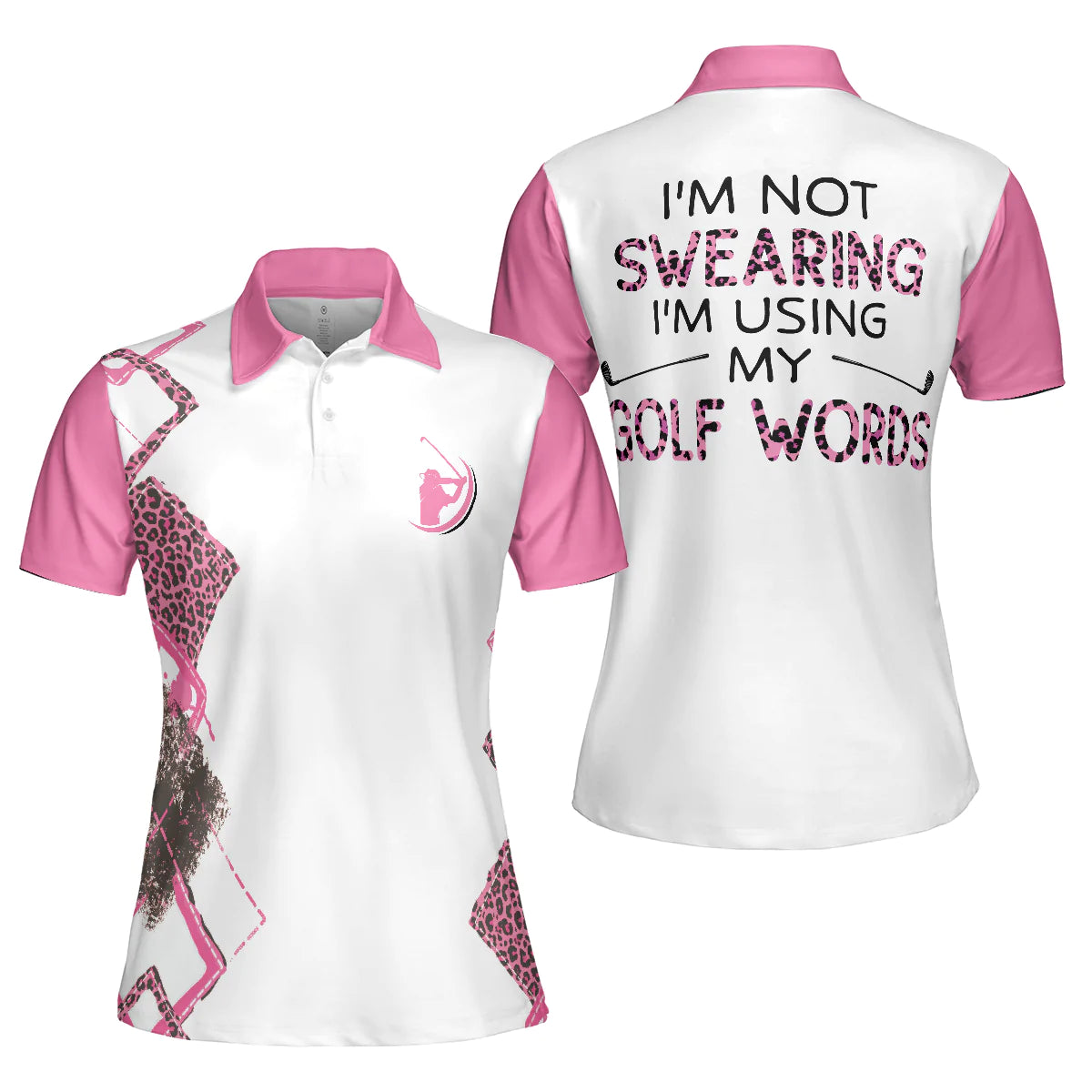 Pink Leopard Argyle Pattern Women Polo Shirt, I'm Not Swearing I'm Using My Golf Words Golf Short Sleeve Women Polo Shirt, Cool Gift For Female Golfers