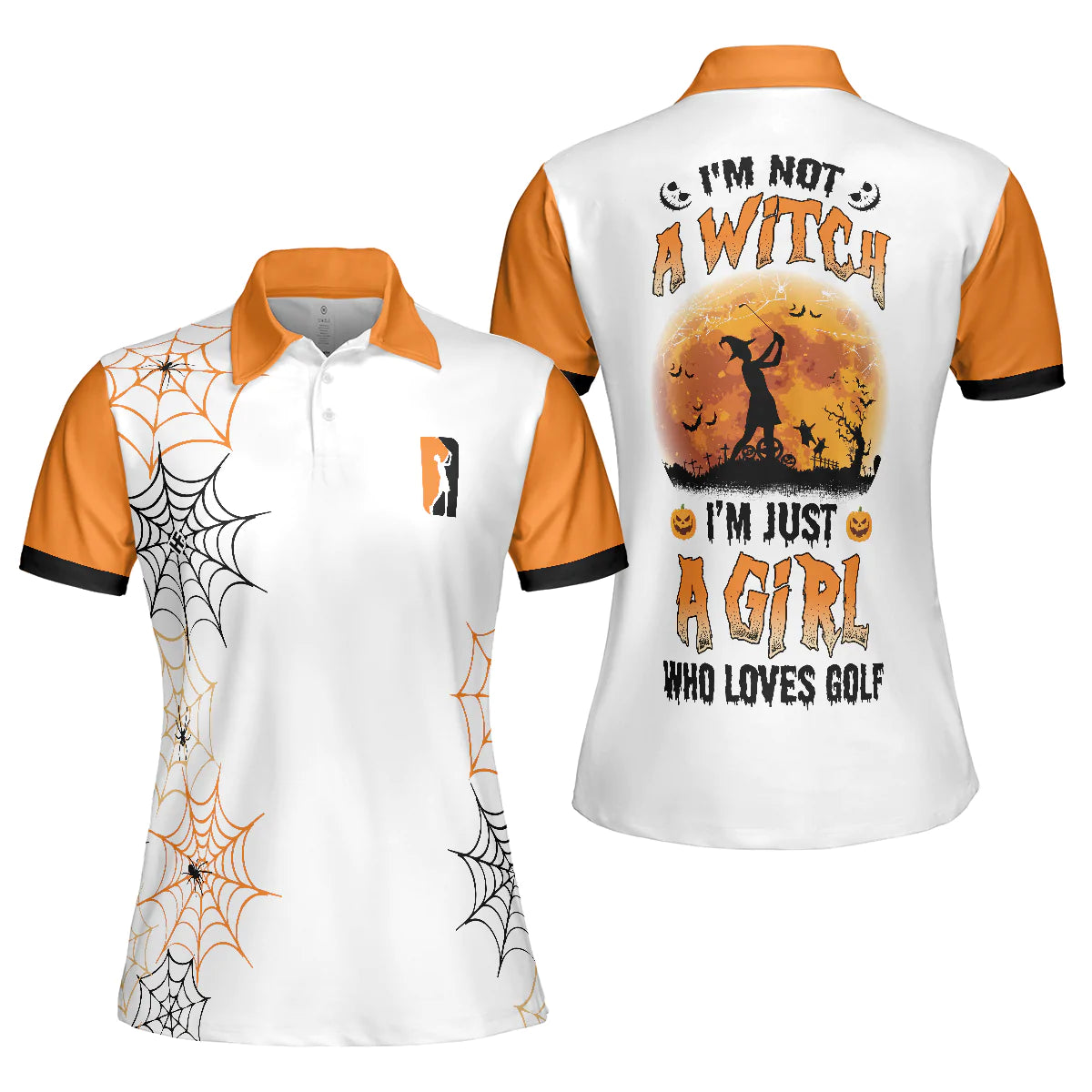 Witch Halloween Women Polo Shirt, Just A Girl Who Loves Golf Not A Witch Golf Short Sleeve Shirt, Halloween Gift For Female Golfers