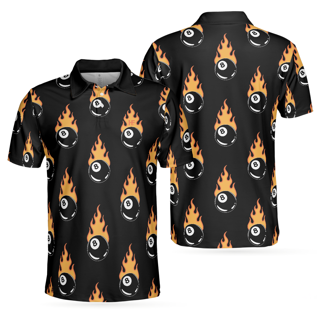 Flaming Billiard 8 Ball Men Polo Shirt, Basic Billiards Shirt Design For Men, Gift Idea For Billiards Lovers