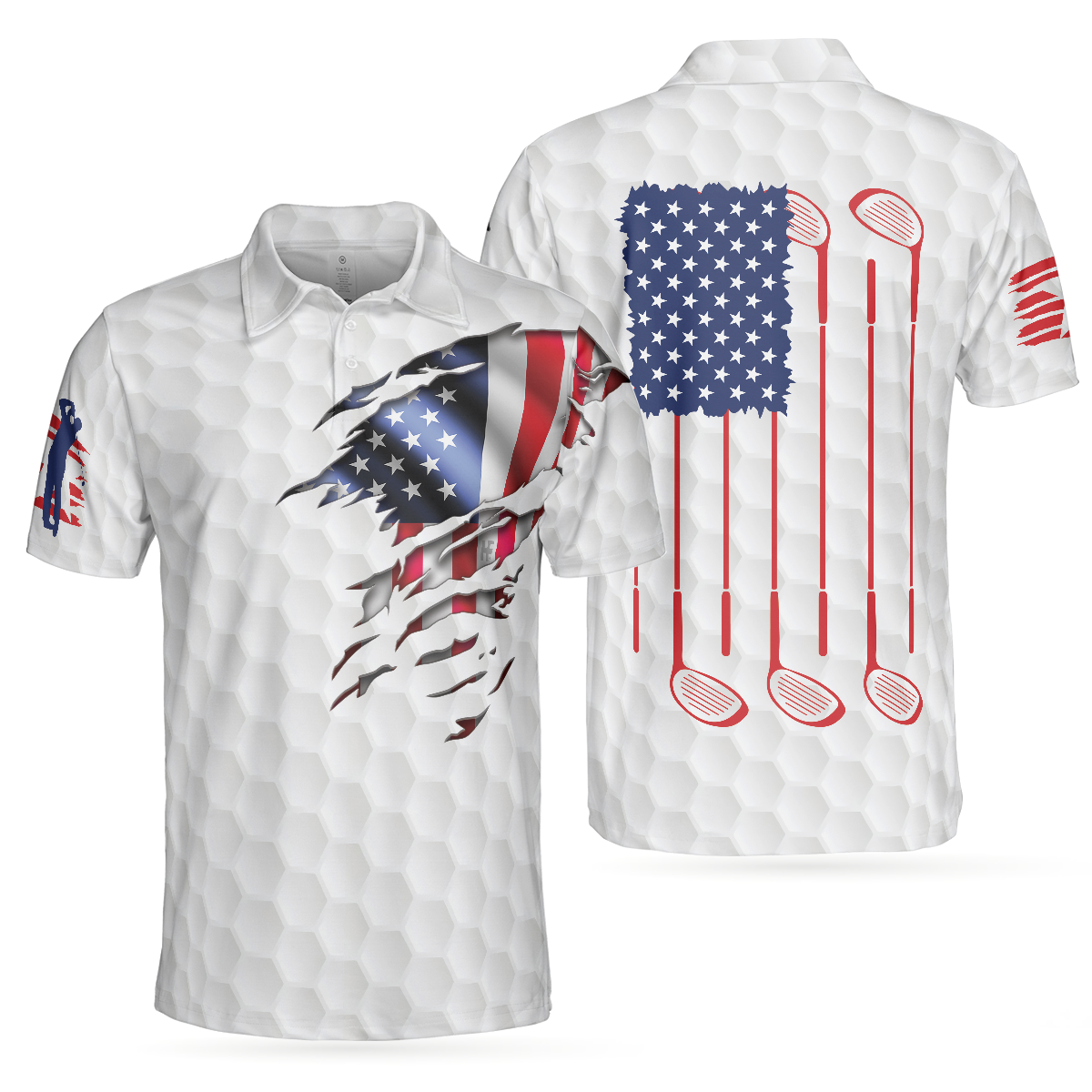 Golf American Flag White Golf Pattern Men Polo Shirt, USA Flag Golf Shirt, Patriotic Golf Shirt For Men, Patriotic Best Gift For Golfers