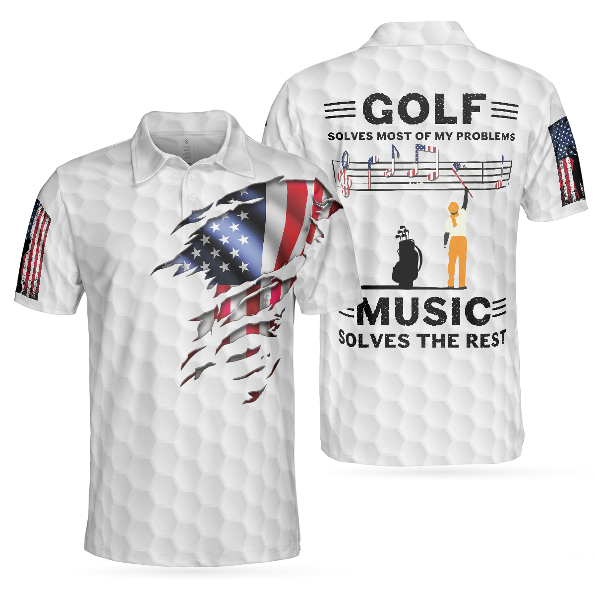 Golf Solves Most Of My Problems Polo Shirt, American Flag Polo Shirt, Golf Shirt For Music Lovers