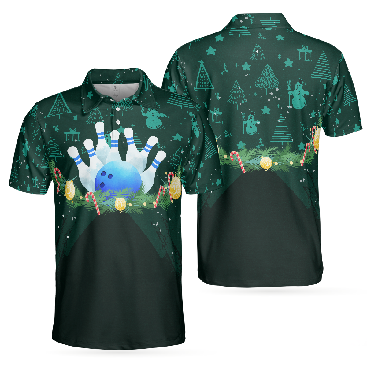 Bowling Men Polo Shirt - Christmas Wreath With Bowling Balls Men Polo Shirts, Christmas Pattern Shirt For Men - Perfect Gift For Friend, Family, Bowling Lovers