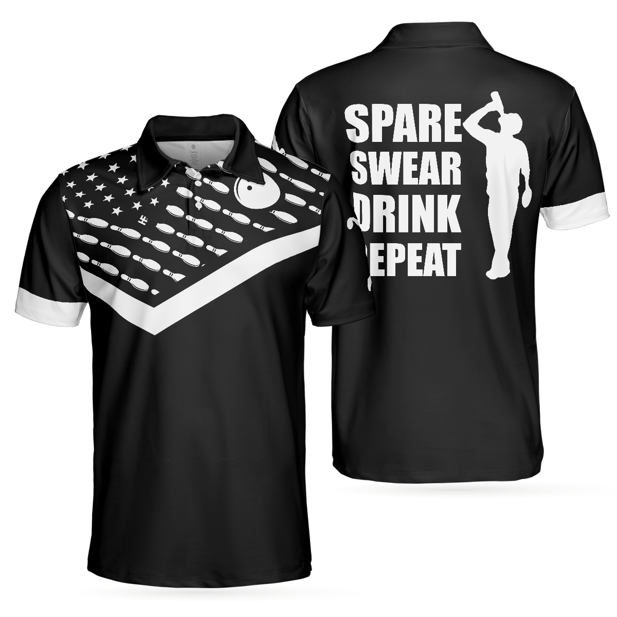 Bowling Men Polo Shirt - Spear Swear Drink Repeat Men Polo Shirt, Bowling Polo Shirt For Men - Perfect Gift For Friend, Family, Bowling Lovers