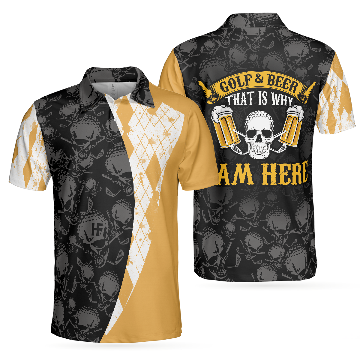 Skull Golfing Men Polo Shirt, Golf & Beer That Is Why I Am Here Skull Shirt For Men, Best Golf Shirt For Male Golfers