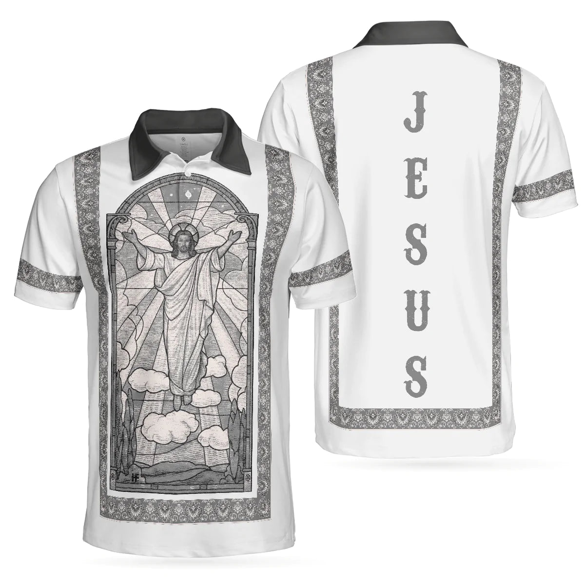 Black And White Jesus Men Polo Shirt, Jesus's Resurrection Egyptian Polo Shirt, Best Christian Shirt For Men