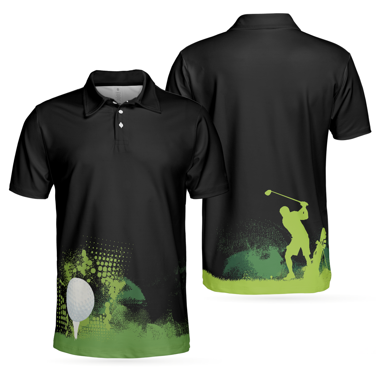 Golf Grunge Graphic Golf Men Polo Shirt, Wet Paint Silhouette Black Polo Shirt, Best Golf Shirt For Men, Unique Male Golf Gift