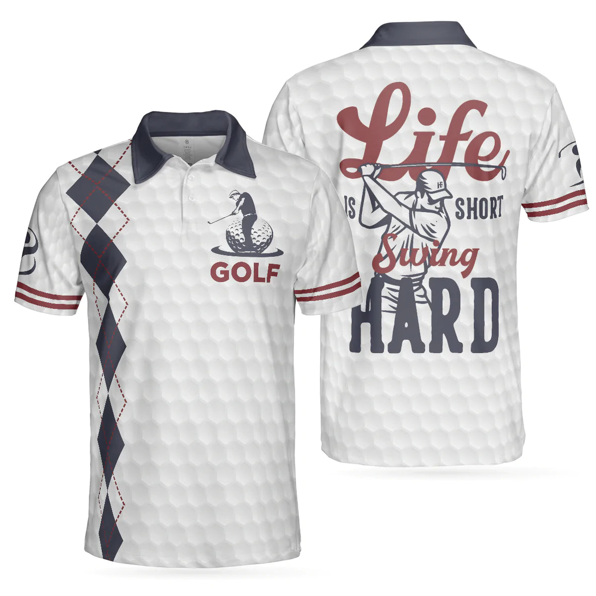 Life Is Short Swing Hard Golf Polo Shirt, Grey Argyle Polo Shirt For Golfers, Basic Golf Shirt Design, Best Gift For Men