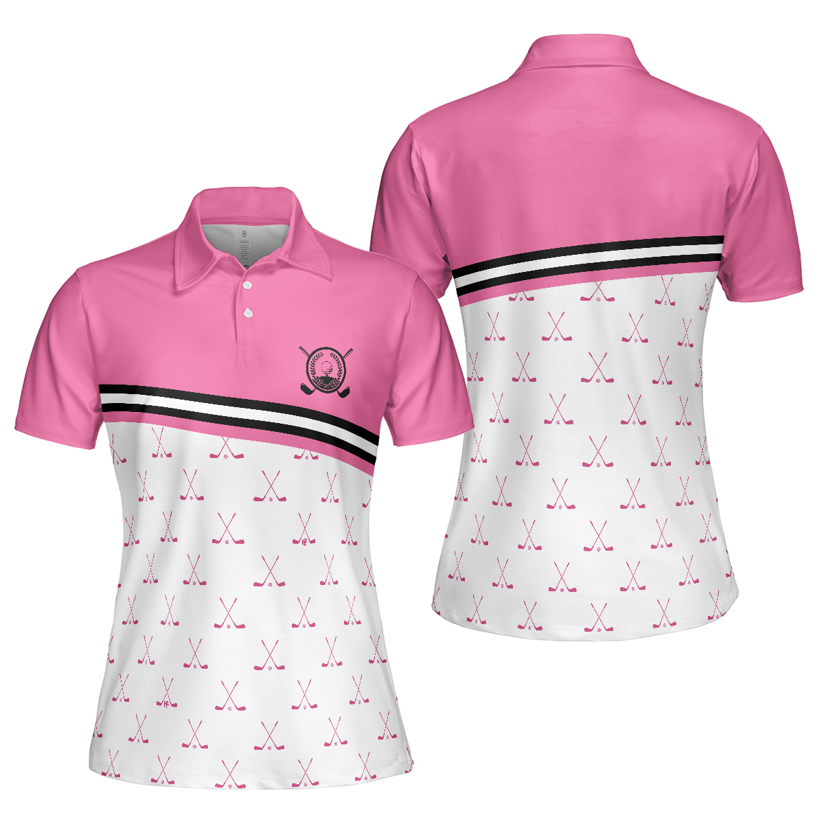 Crossed Pink Golf Clubs Golf Short Sleeve Women Polo Shirt, Simple Golf Shirt Design For Ladies, Best Gift For Women Golfer