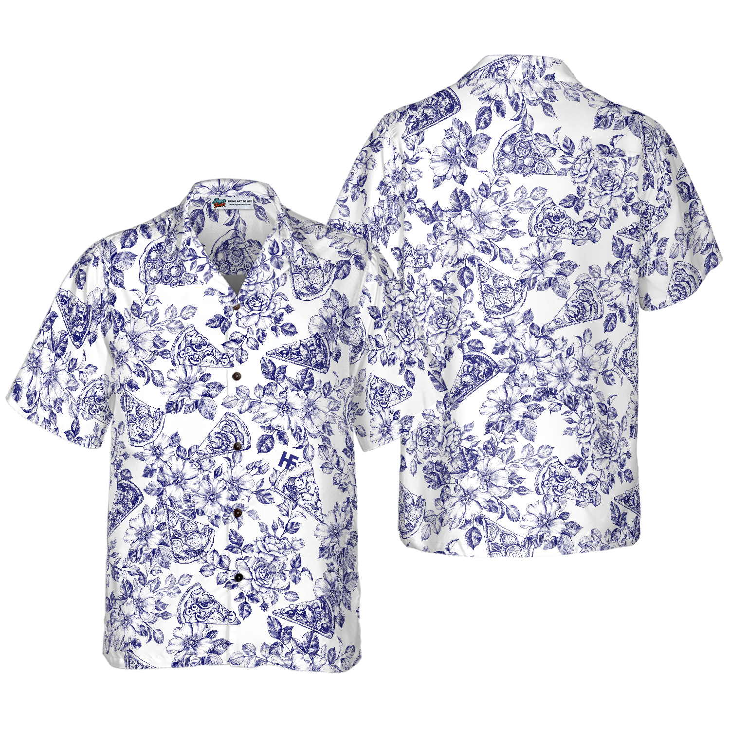 Blue Floral Pizza Pattern Shirt Hawaiian Shirt, Best Gift For lover, Friend, Family