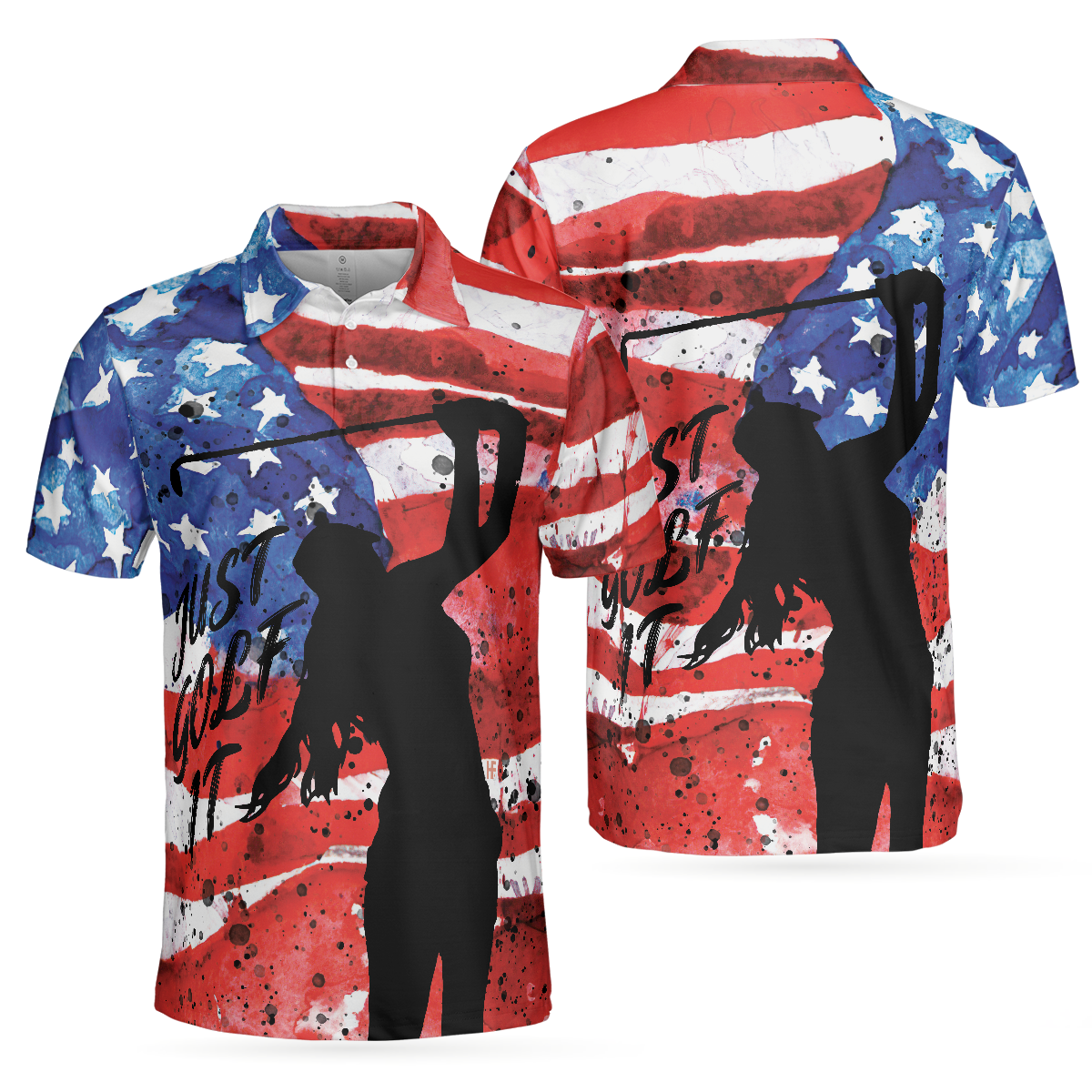 American Golfer Just Golf It Short Sleeve Golf Polo Shirt, Wet Paint American Flag Polo Shirt, Patriotic Golf Polo Shirts For Men And Women, Gift For Golfers