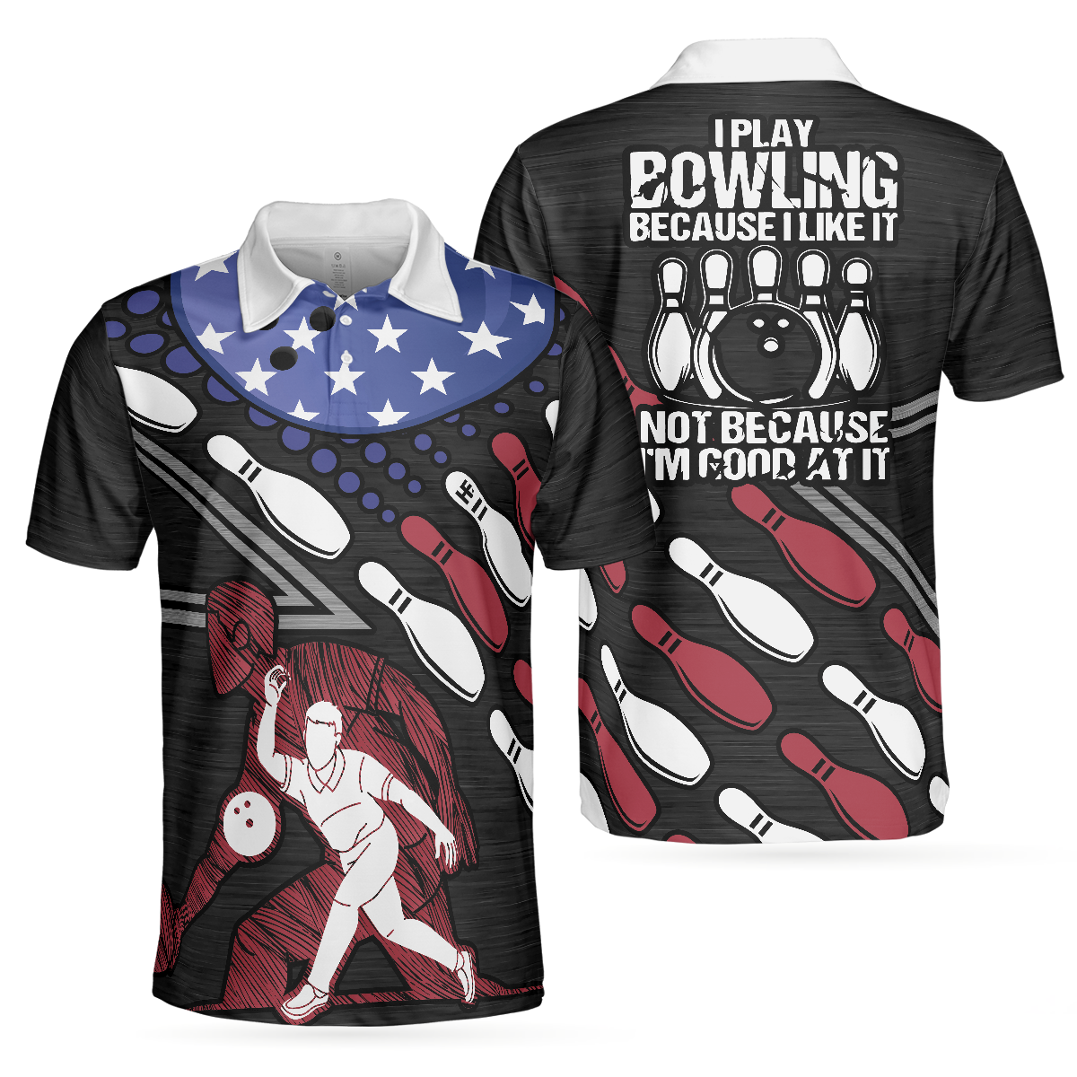 Bowling Men Polo Shirt - I Play Bowling Polo Shirt, American Flag Bowling Shirt For Men - Perfect Gift For Friend, Family, Bowling Lover