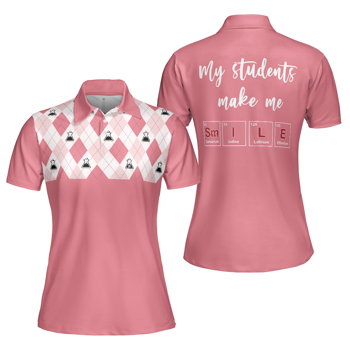 Science Pink Argyle Pattern Short Sleeve Women Polo Shirt, My Students Make Me Smile Women Polo Shirt, Golf Polo Shirt - Perfect Gift For Women