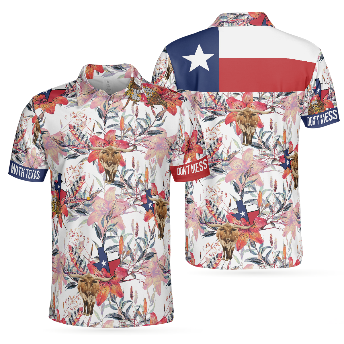 Texas Longhorn Bluebonnet and Armadillo Polo Shirt, Floral Texas State Polo Shirt, Texas Proud Shirt For Men - Perfect Gift For Men, Golfers