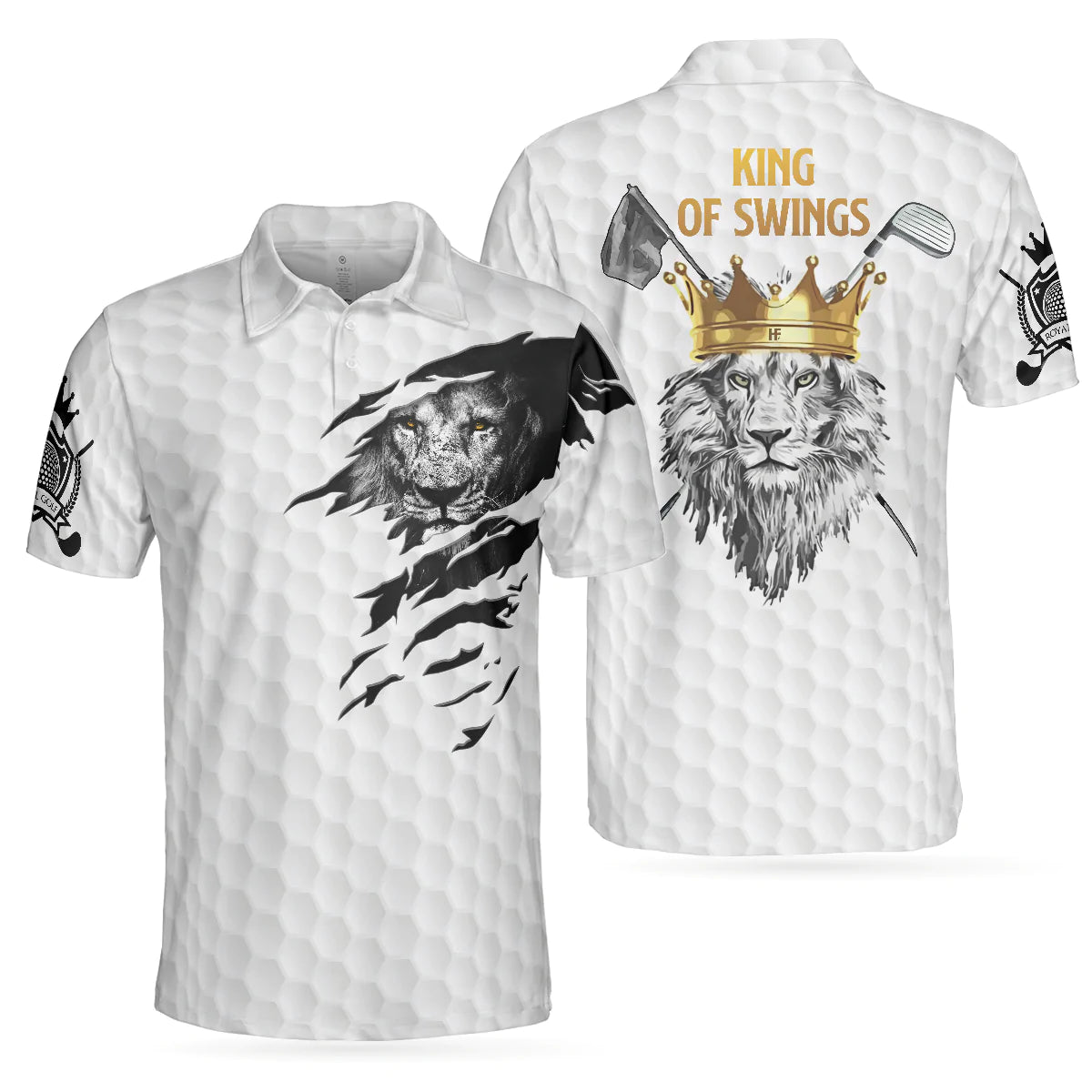 Black And White Lion King Sketching Men Polo Shirt, King Of Swings Lion Golfing Polo Shirt, Best Golf Shirt For Male