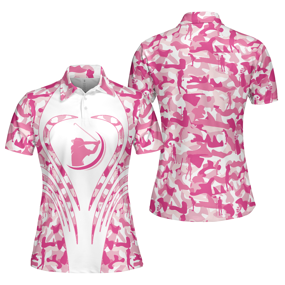 White Pink Camouflage Thinning Layout Golf Short Sleeve Women Polo Shirt, Best Golf Shirt For Female Golfers - Perfect Gift For Women