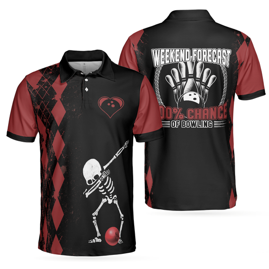 Weekend Forecast Chance Of Bowling Polo Shirt, Red Argyle Short Sleeve Bowling Shirt For Male Players - Perfect Gift For Men, Bowlers