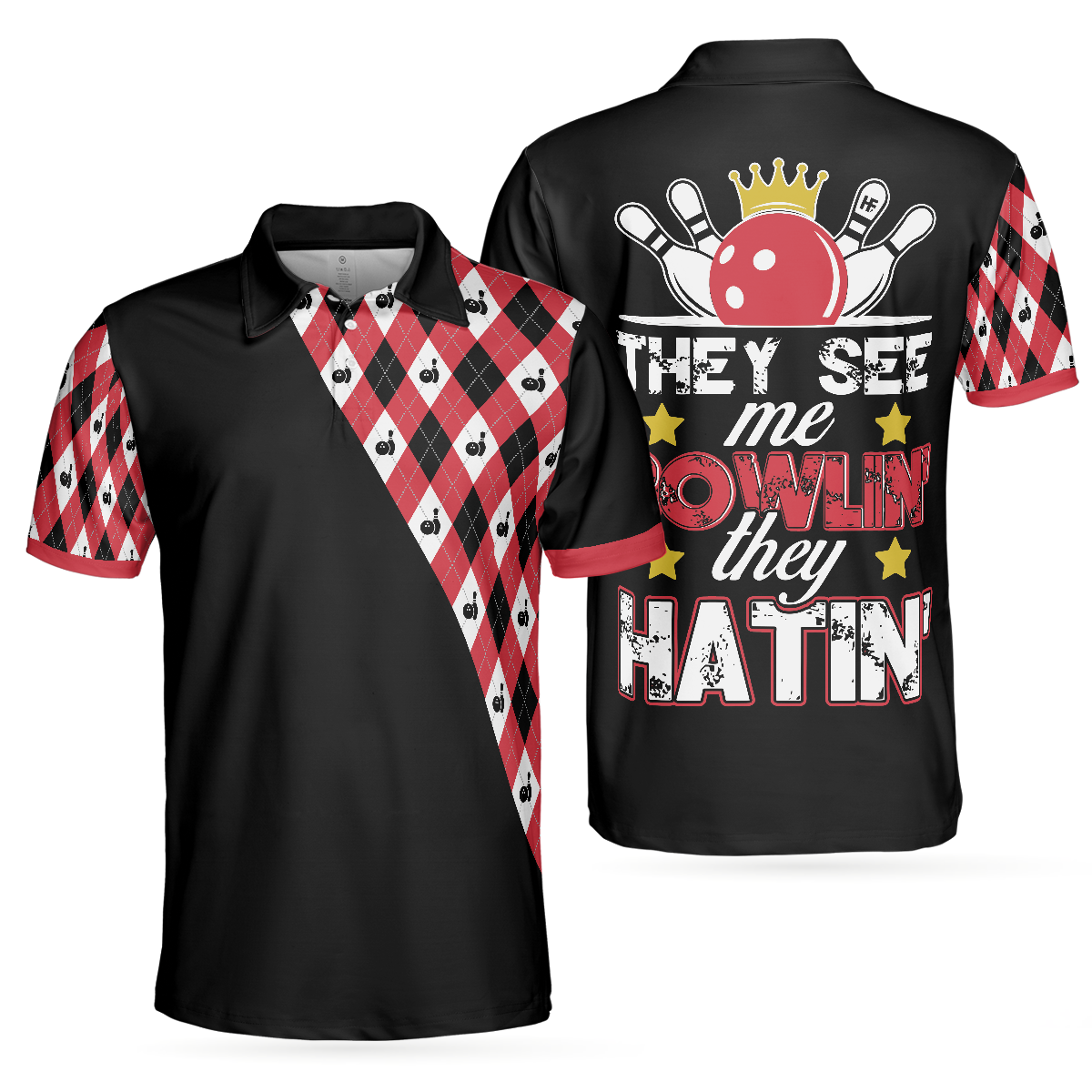 They See Me Bowlin' They Hatin' Polo Shirt, Bowling Plaid Pattern Shirt, Funny Polo Shirt With Sayings - Perfect Gift For Men