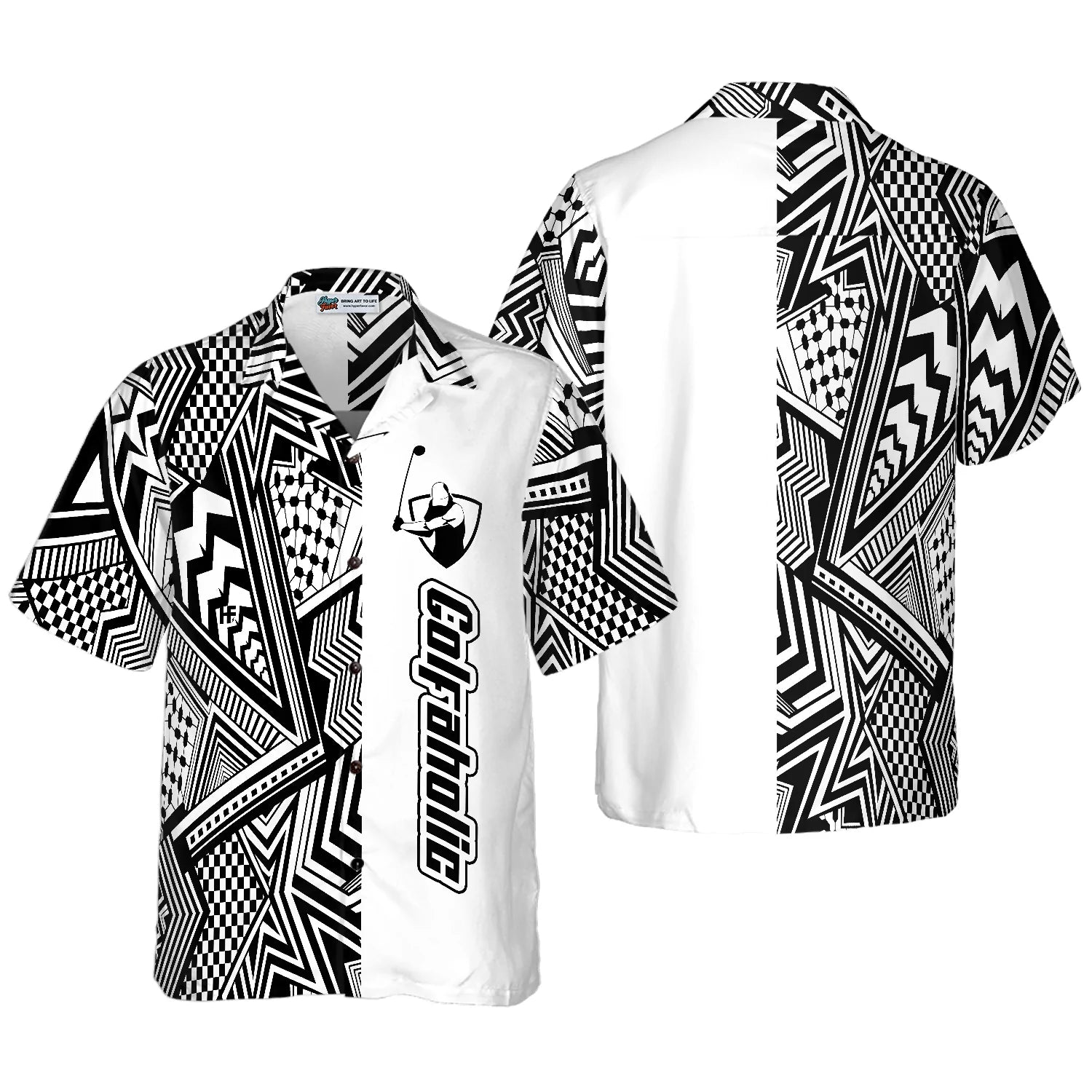 Black and White Golfaholic Hawaiian Shirt, Golf Hawaiian Shirt For Men & Women - Perfect Gift Husband, Wife, Boyfriend, Girlfriend, Family, Friends