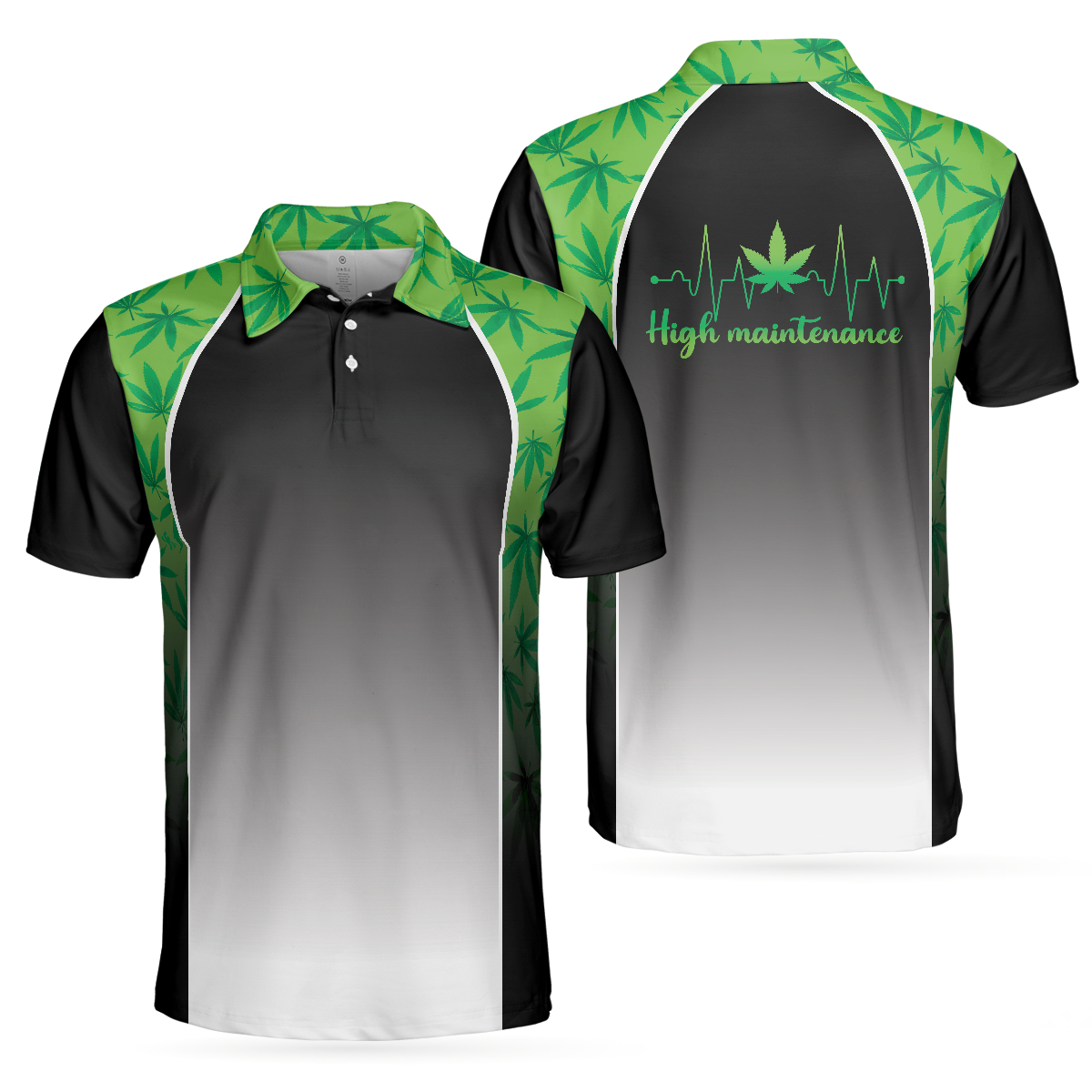 High Maintenance Weed Men Polo Shirt, Green Weed Polo Shirt For Men, Black Tie Dye Weed Pattern Shirt Design