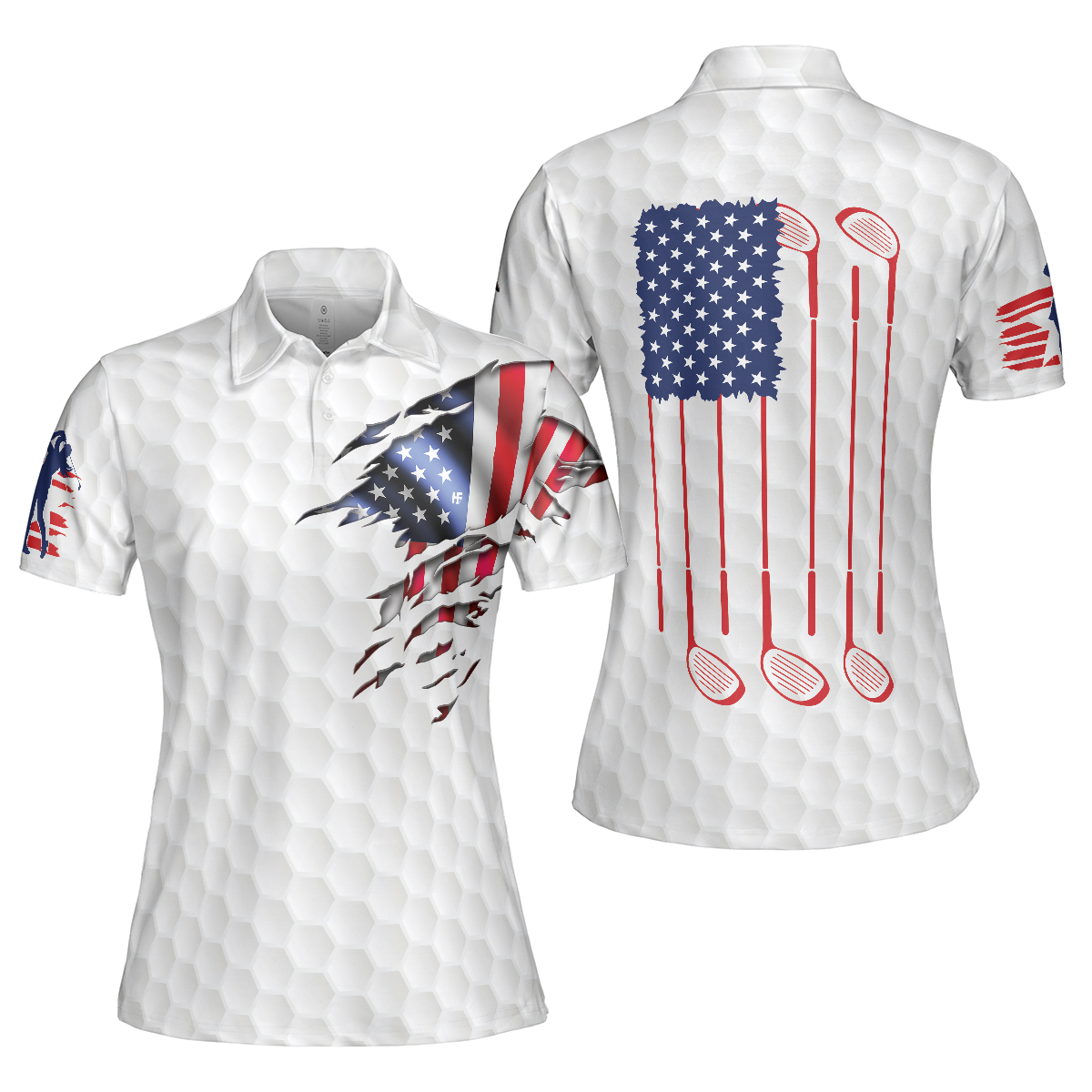 American Woman Golfer Golf Shirt Short Sleeve Women Polo Shirt, American Flag Polo Shirt, Best Golf Shirt For Ladies, Gift For Golfers