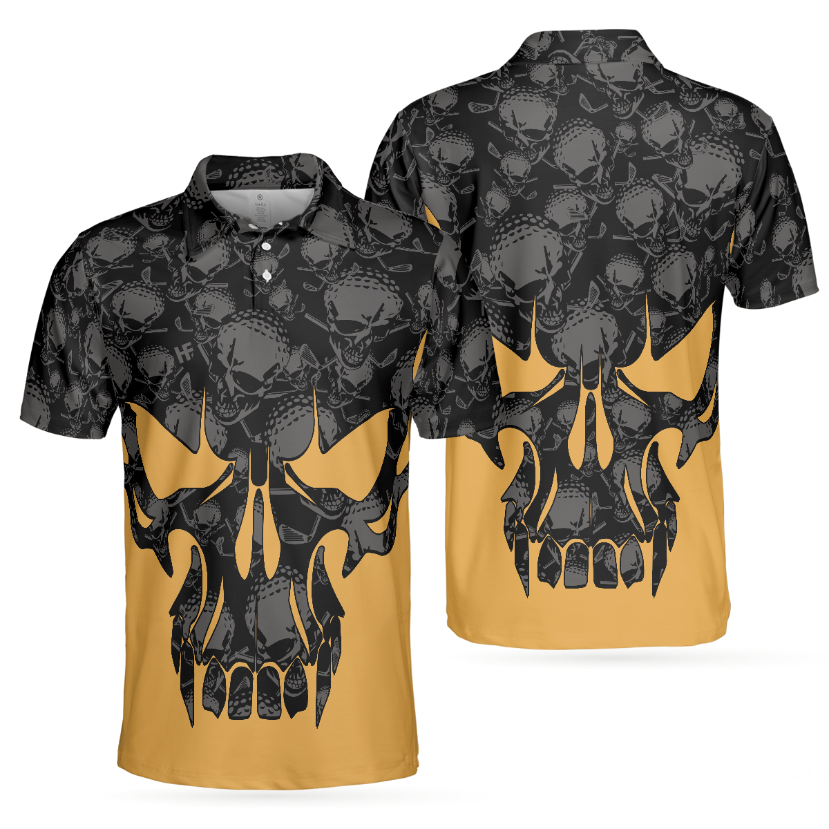 Skull Golf Polo Shirt, Black And Yellow Skull Golfing Shirt Design, Best Polo Shirt For Hot Weather - Perfect Gift For Men, Golfers