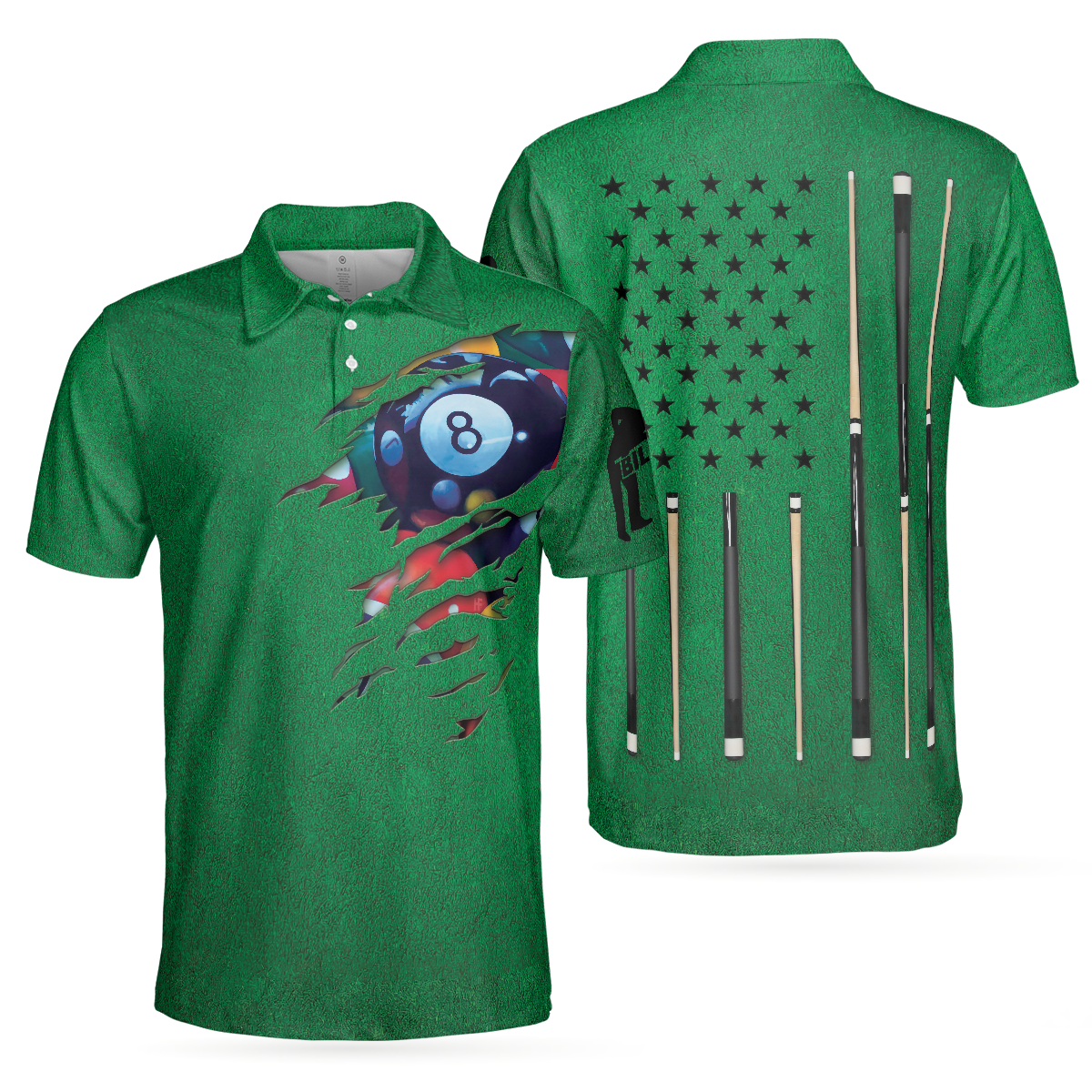 Men Polo Shirt - Billiards Green American Flag Polo Shirt, Unique Billiards Shirt For Men - Gift For Billiards Player- Cool Gift For Pool Players