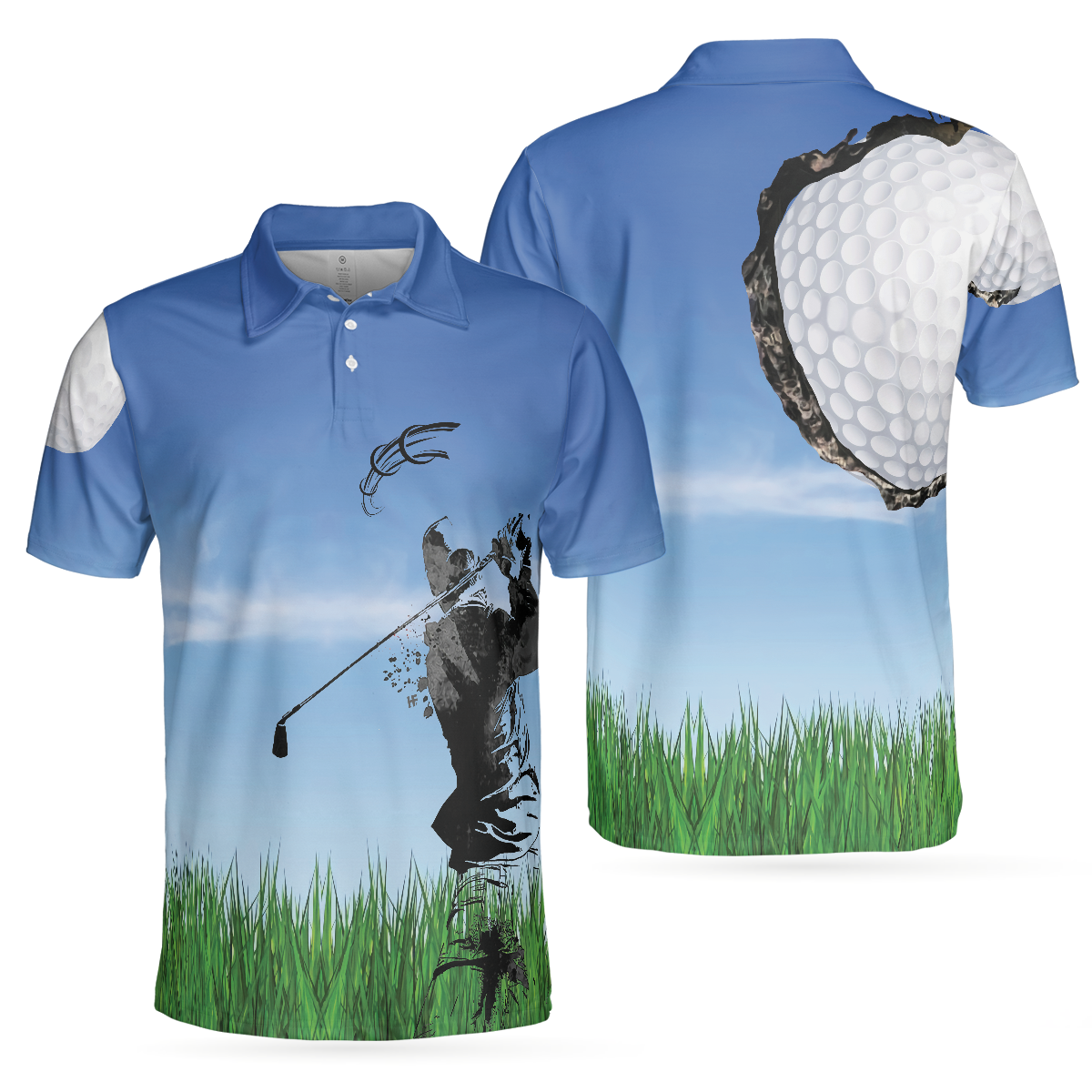 Swing Polo Shirt, Blue Golf Ball Pattern Polo Shirt For Golfers, Best Golf Polo Shirt For Hot Weather - Perfect Gift For Men, Golfers