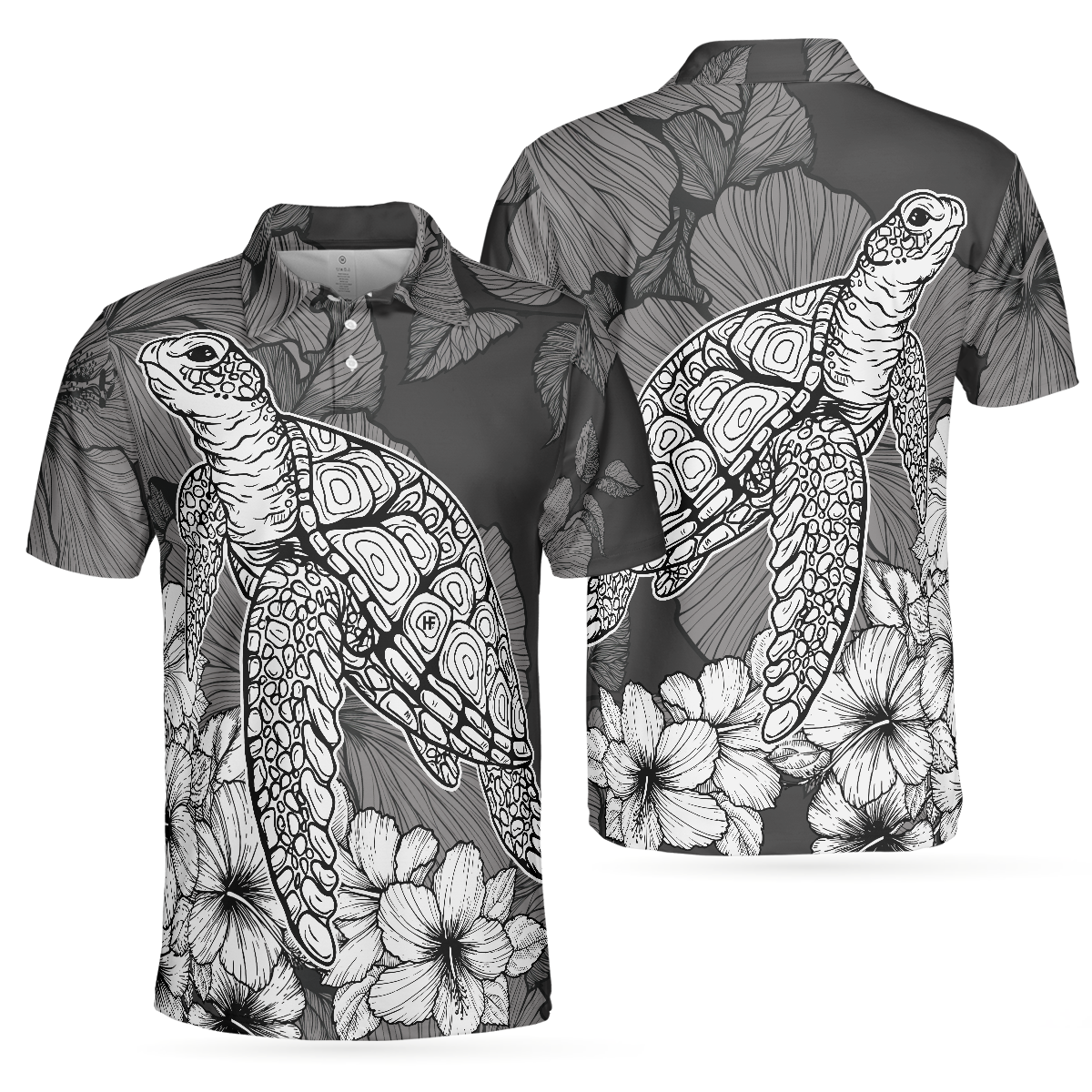 Hibiscus Turtle Shirt For Men Polo Shirt, Sea Turtle Polo Shirt For Men, Hibiscus Floral Shirt Design, Best Gift For Men