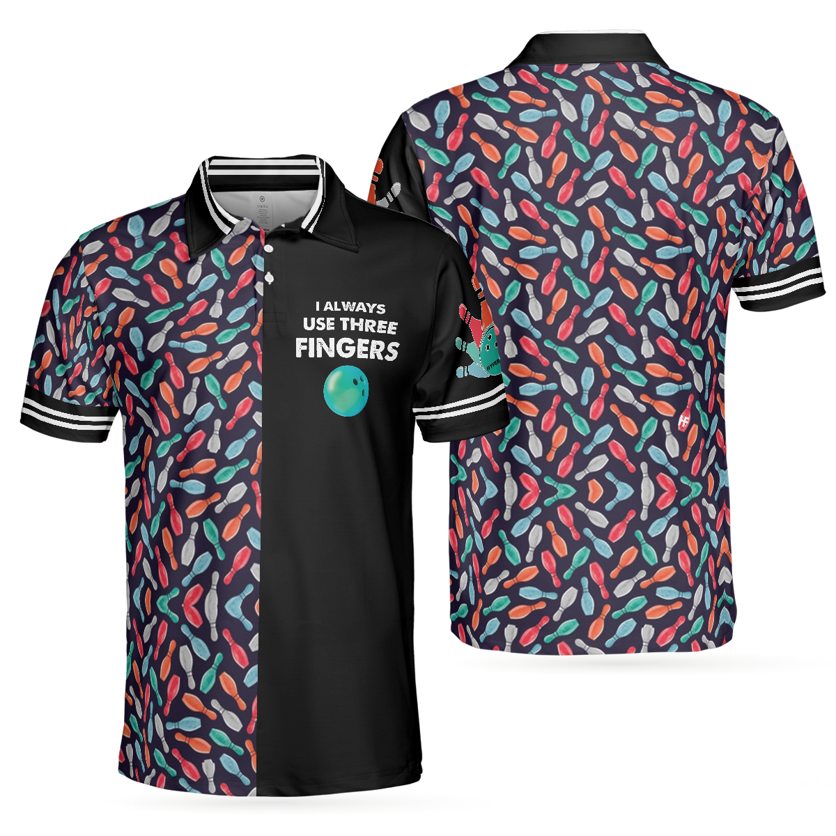 Bowling Men Polo Shirt - Bowling Ball Pattern Men Polo Shirt, I Always Use Three Fingers Polo Shirt For Men - Perfect Gift For Friend, Family, Bowling Lovers